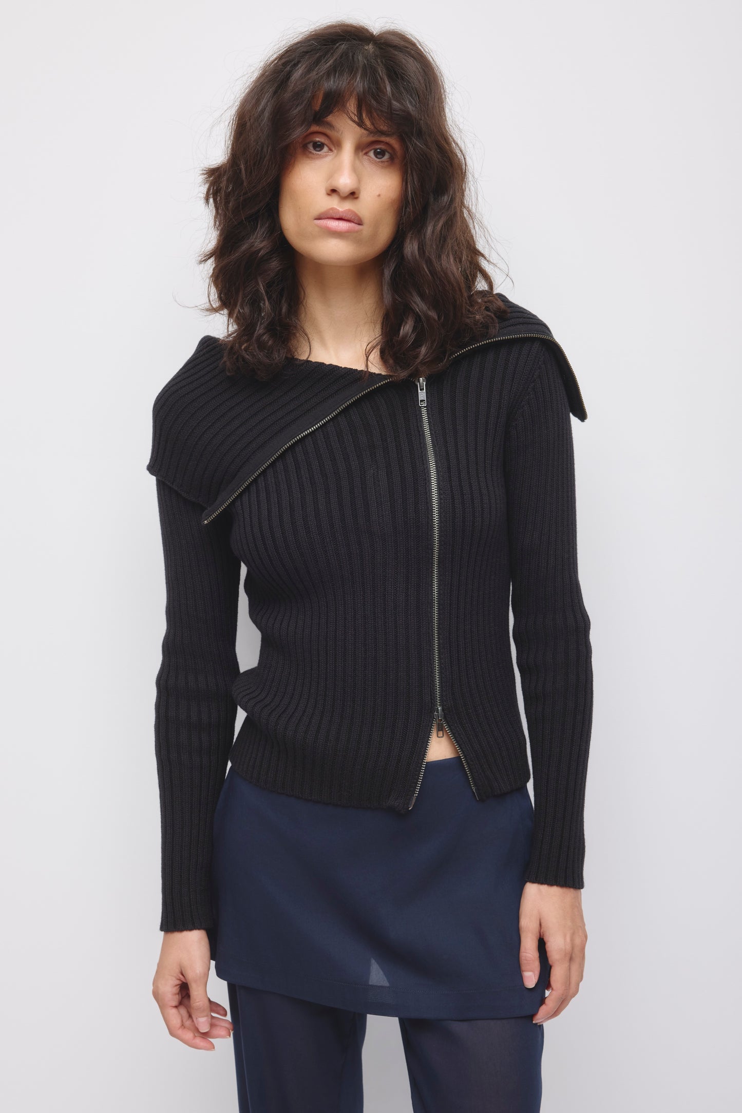 Women's Asymmetric Foldover Sweater in Black