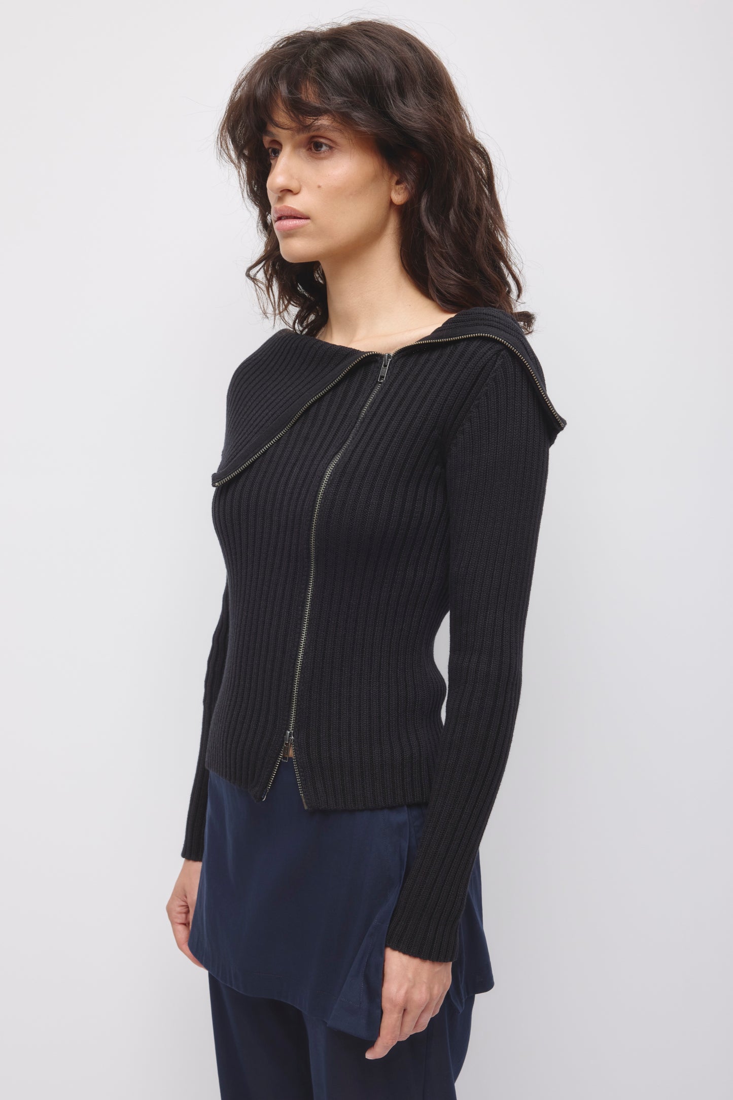 Women's Asymmetric Foldover Sweater in Black