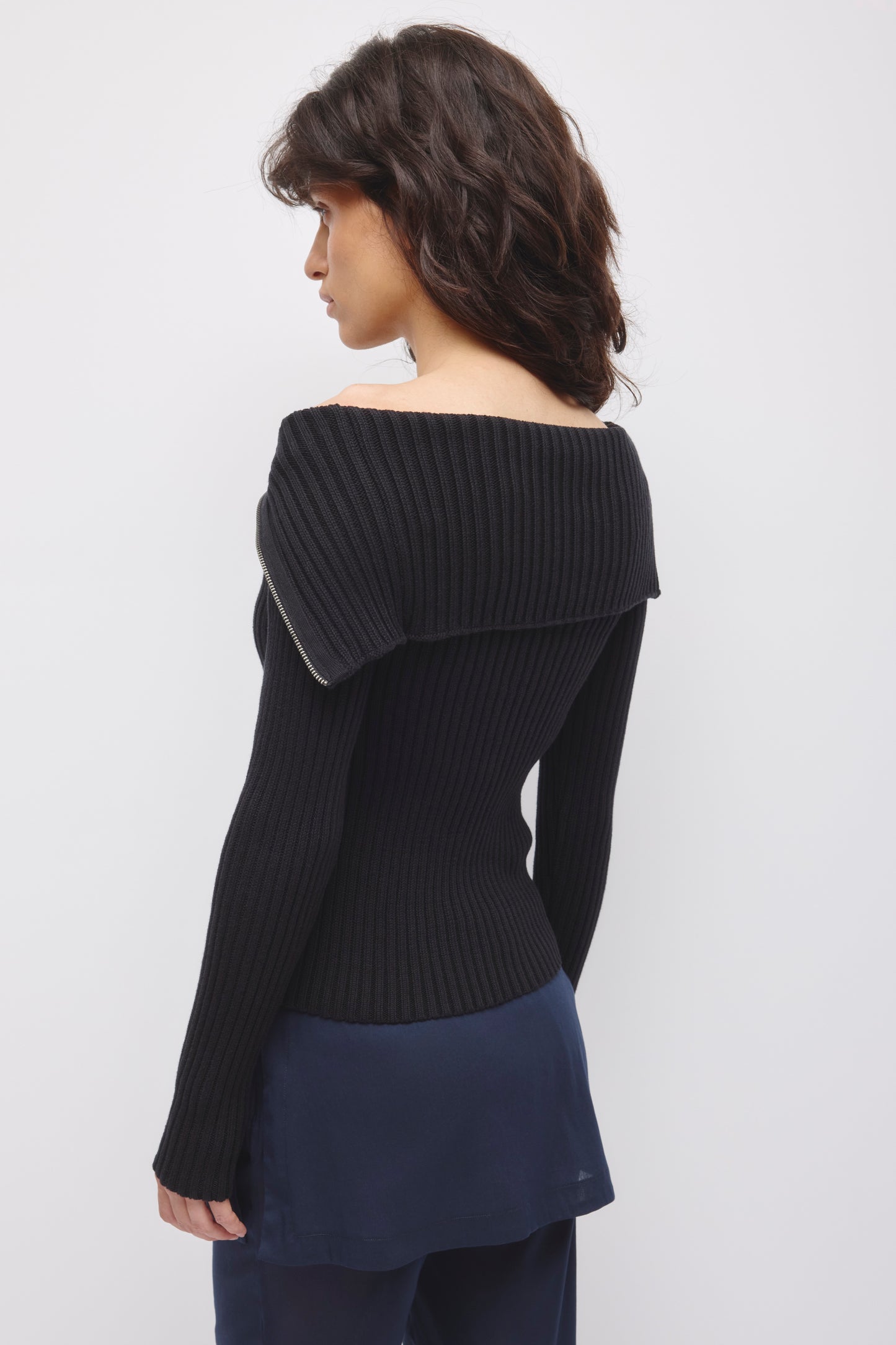 Women's Asymmetric Foldover Sweater in Black
