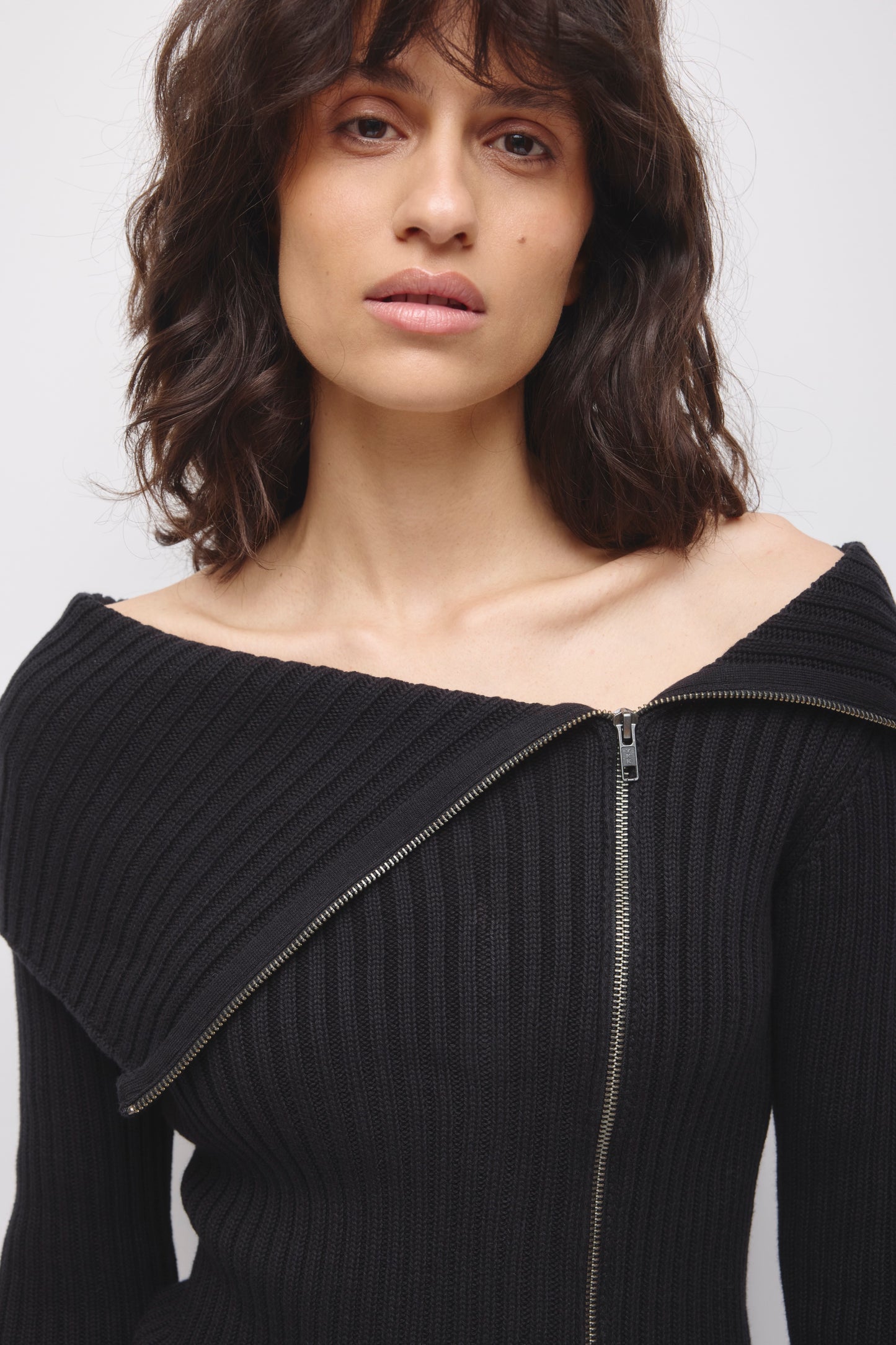Women's Asymmetric Foldover Sweater in Black