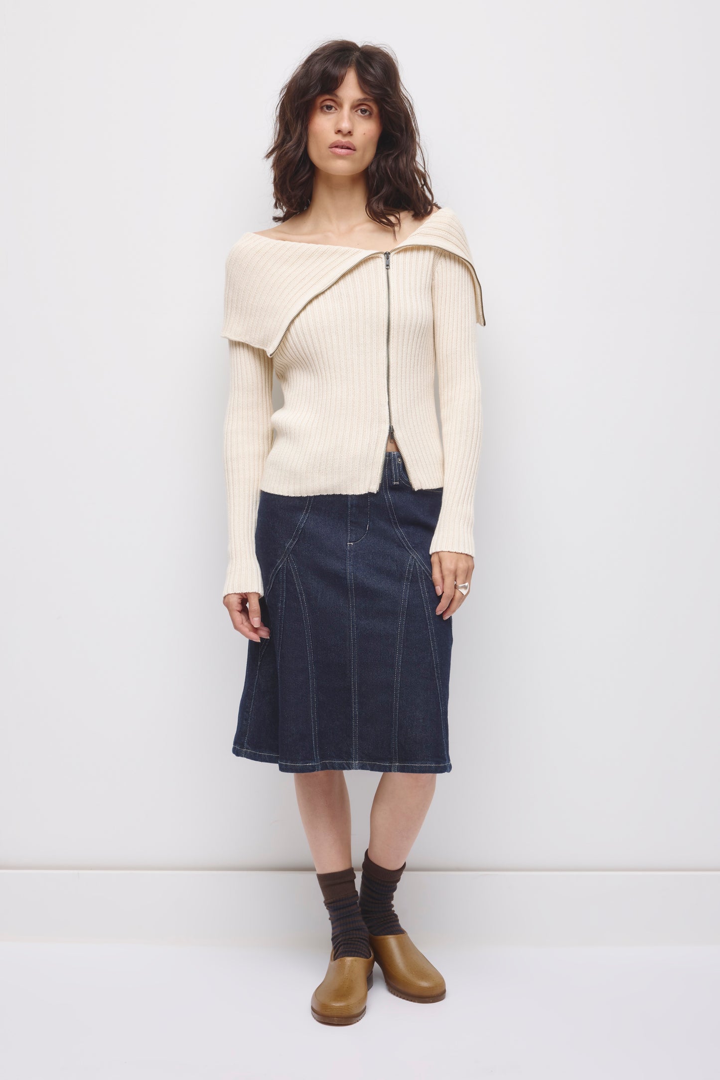 Women's Asymmetric Foldover Sweater in Marshmallow