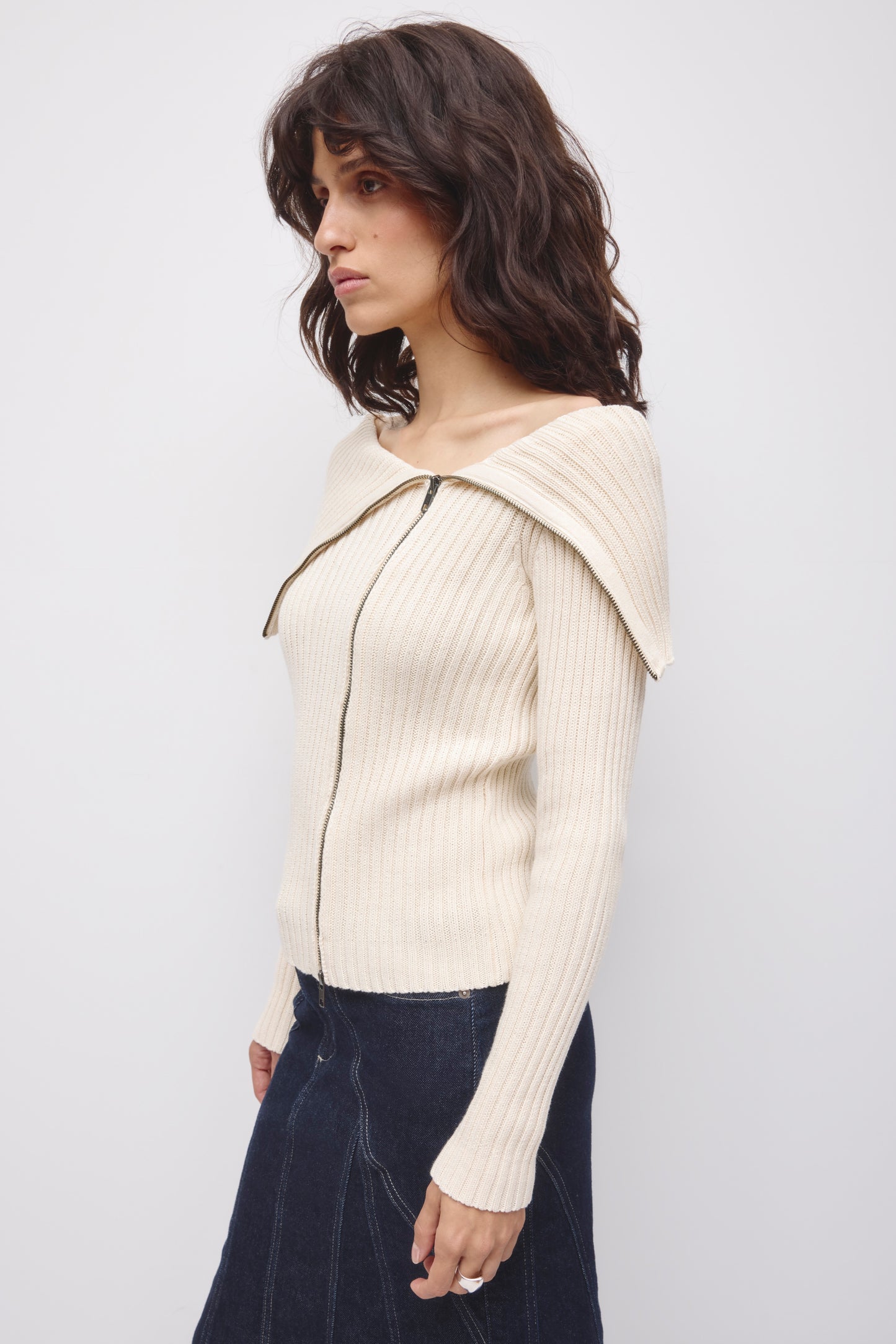 Women's Asymmetric Foldover Sweater in Marshmallow