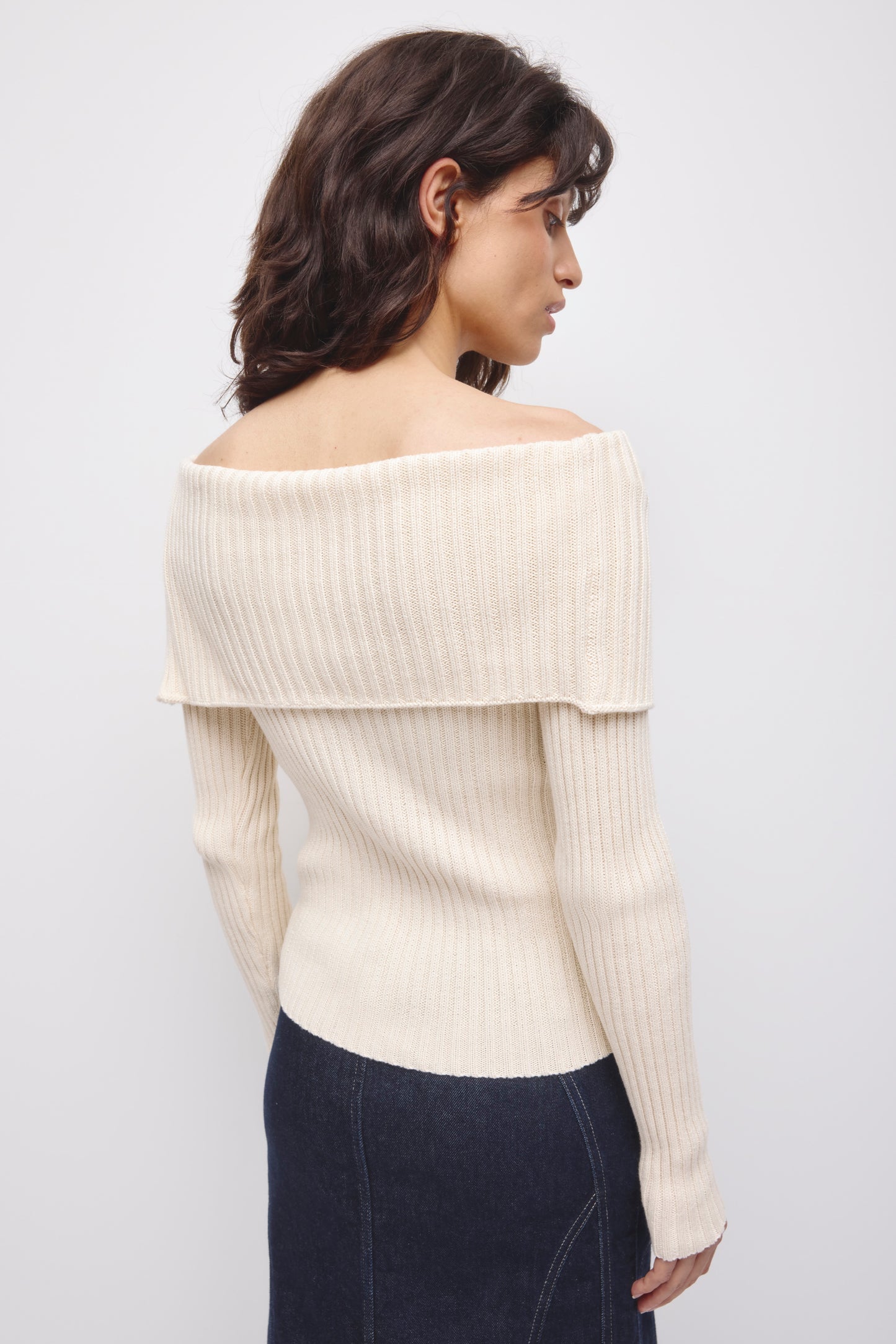 Women's Asymmetric Foldover Sweater in Marshmallow