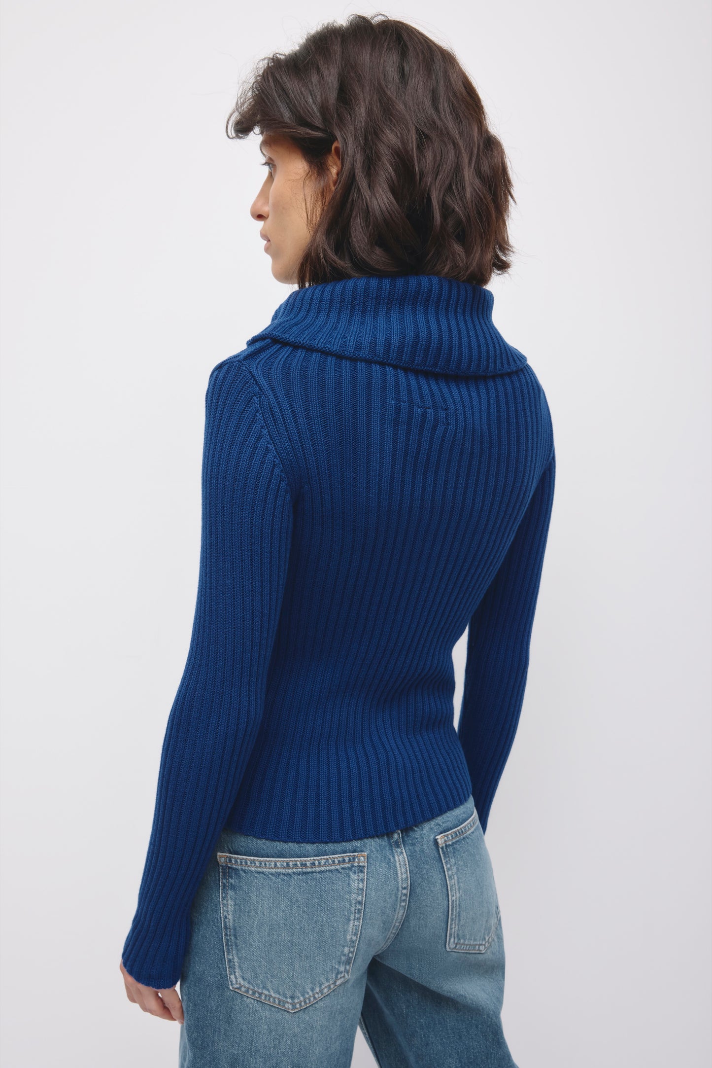 Women's Asymmetric Foldover Sweater in Pacific Blue