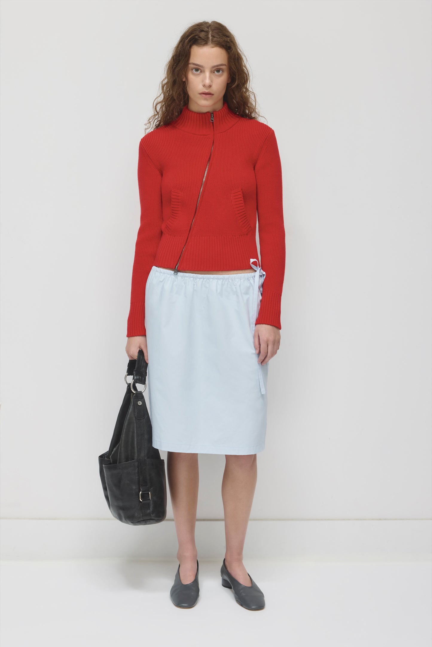 Women's Asymmetric Zip Sweater in Salsa