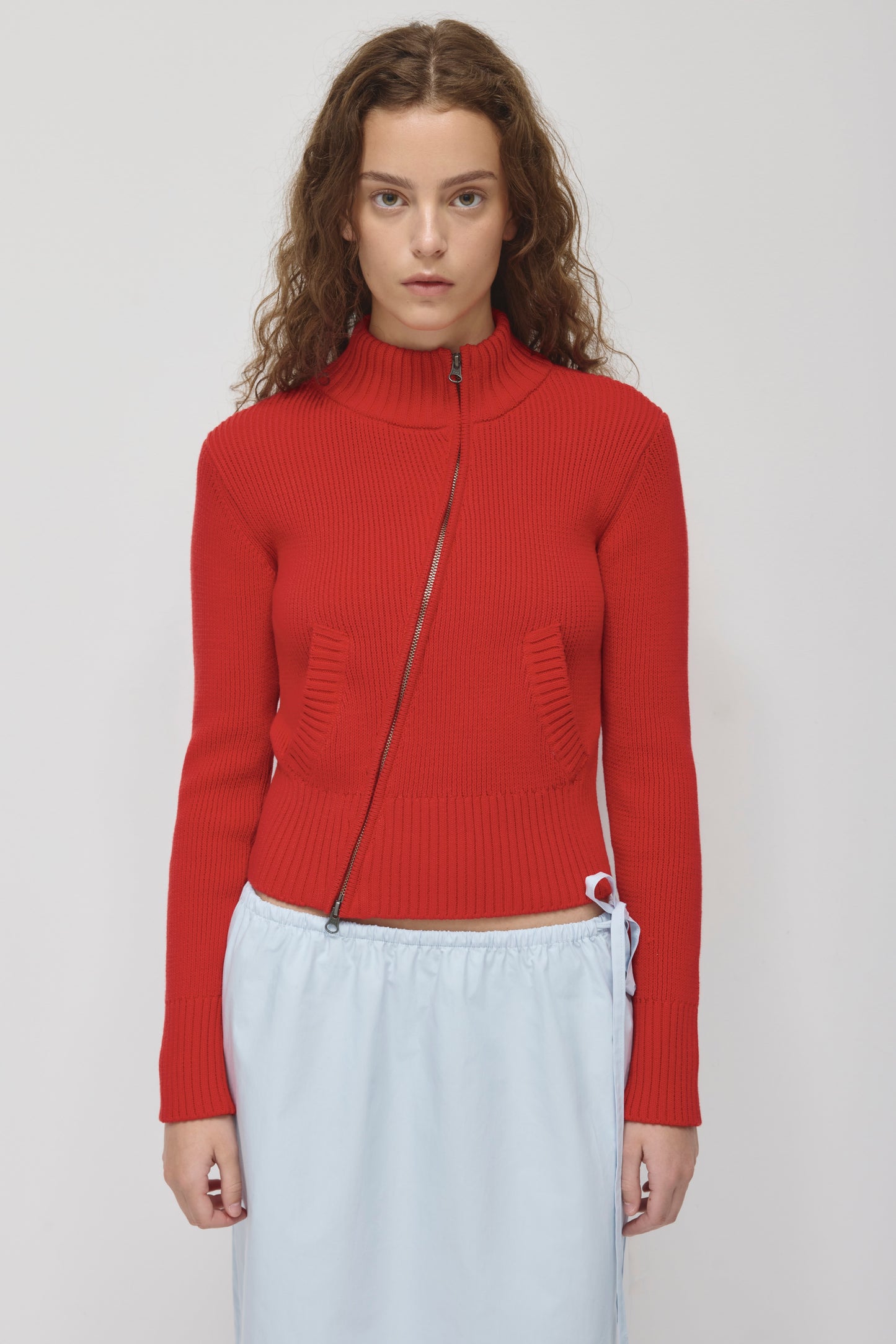 Women's Asymmetric Zip Sweater in Salsa