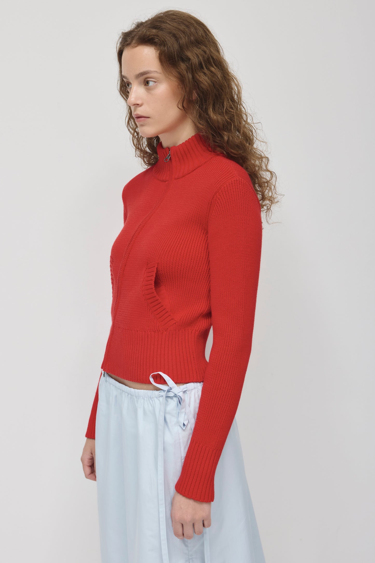 Women's Asymmetric Zip Sweater in Salsa