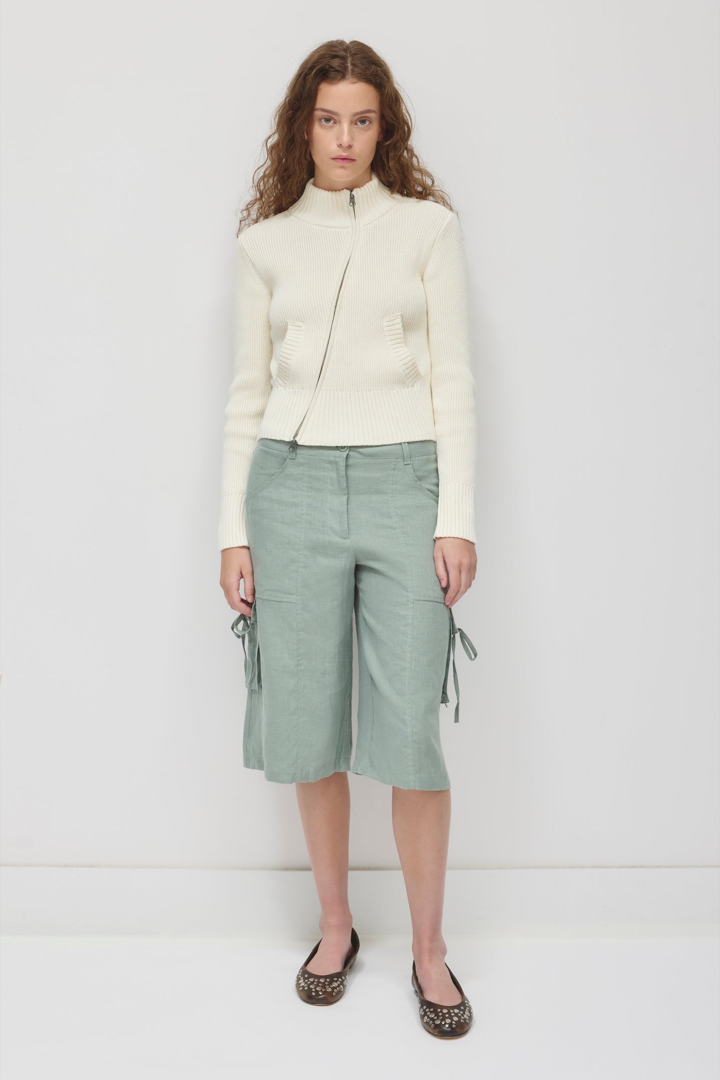 Women's Asymmetric Zip Sweater in Light Marshmallow