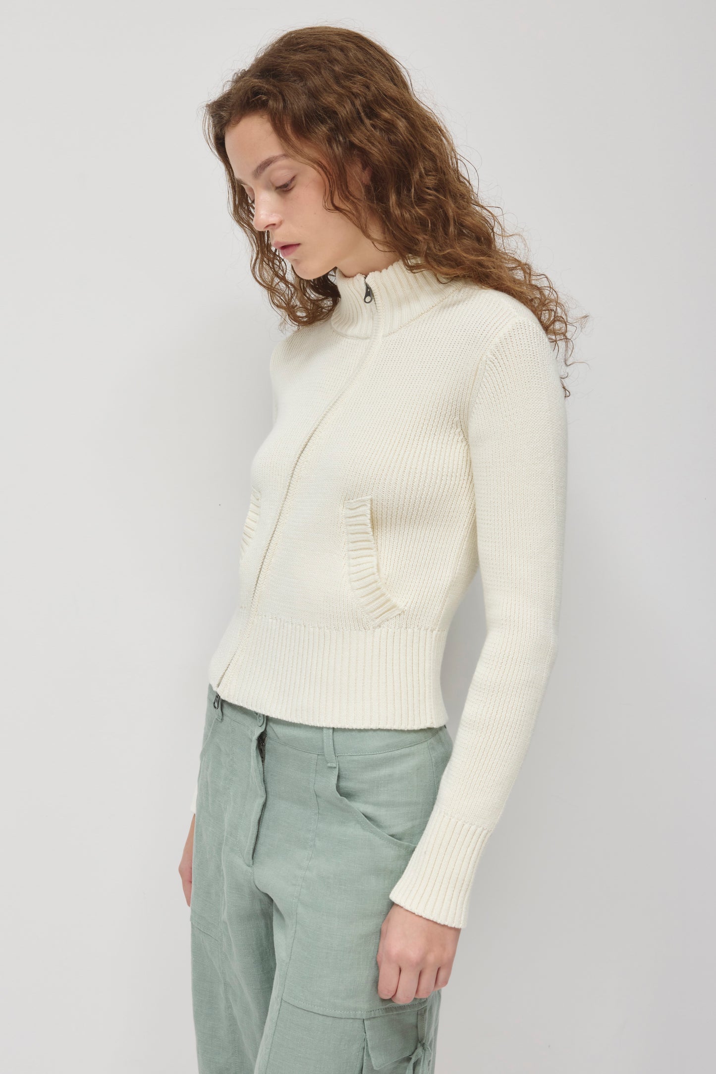 Women's Asymmetric Zip Sweater in Light Marshmallow