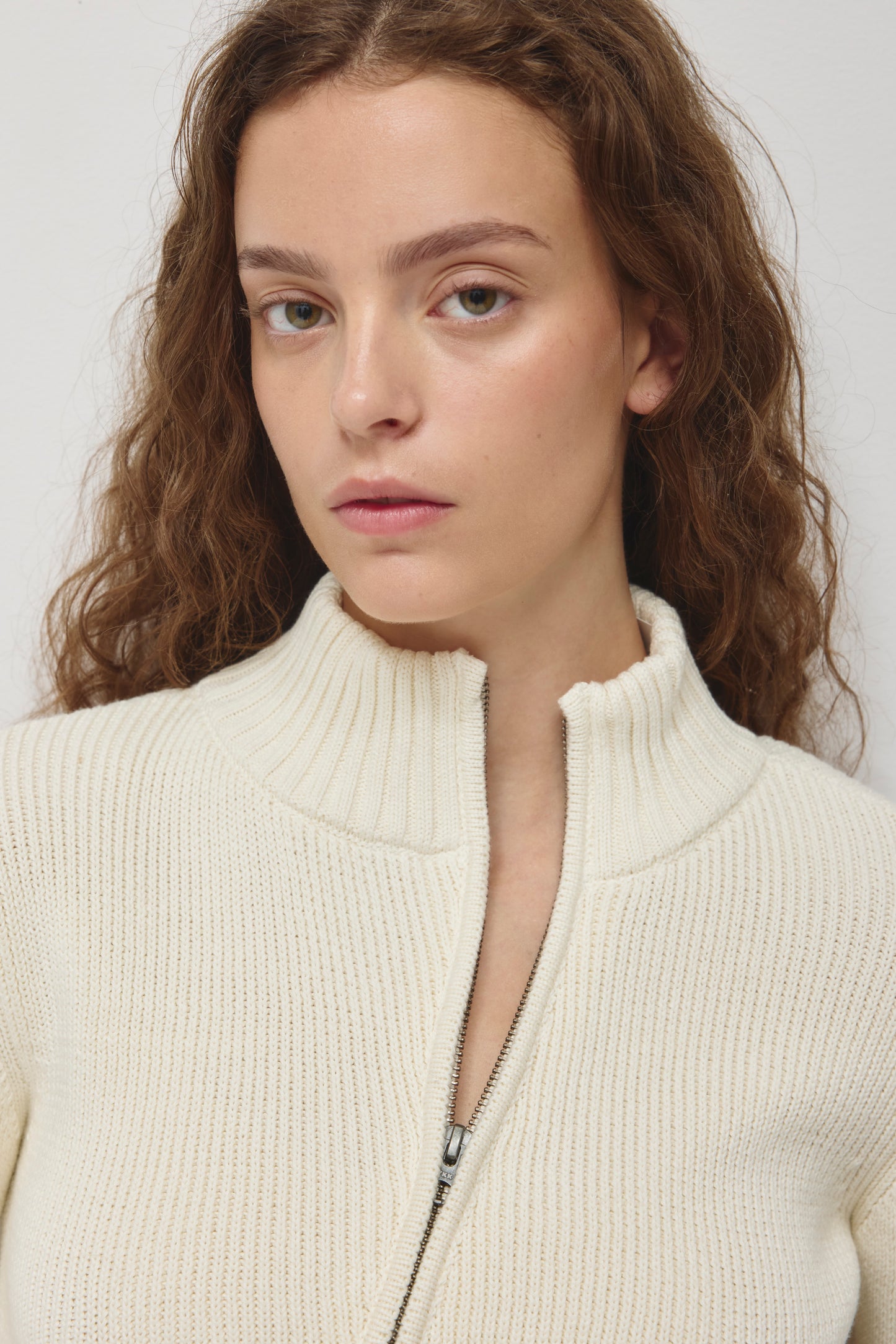 Women's Asymmetric Zip Sweater in Light Marshmallow