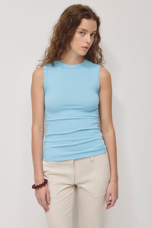 Women's Back Cut Out Tank in Azure