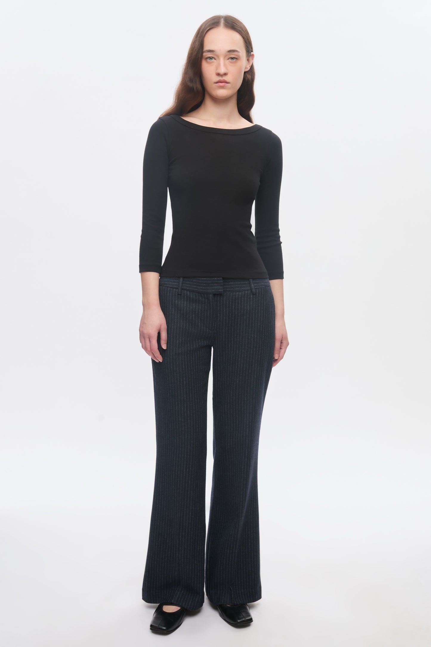 Women's Boatneck 3/4 Sleeve Top in Black