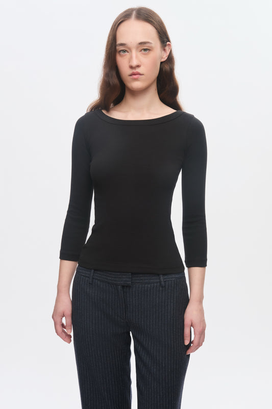 Women's Boatneck 3/4 Sleeve Top in Black