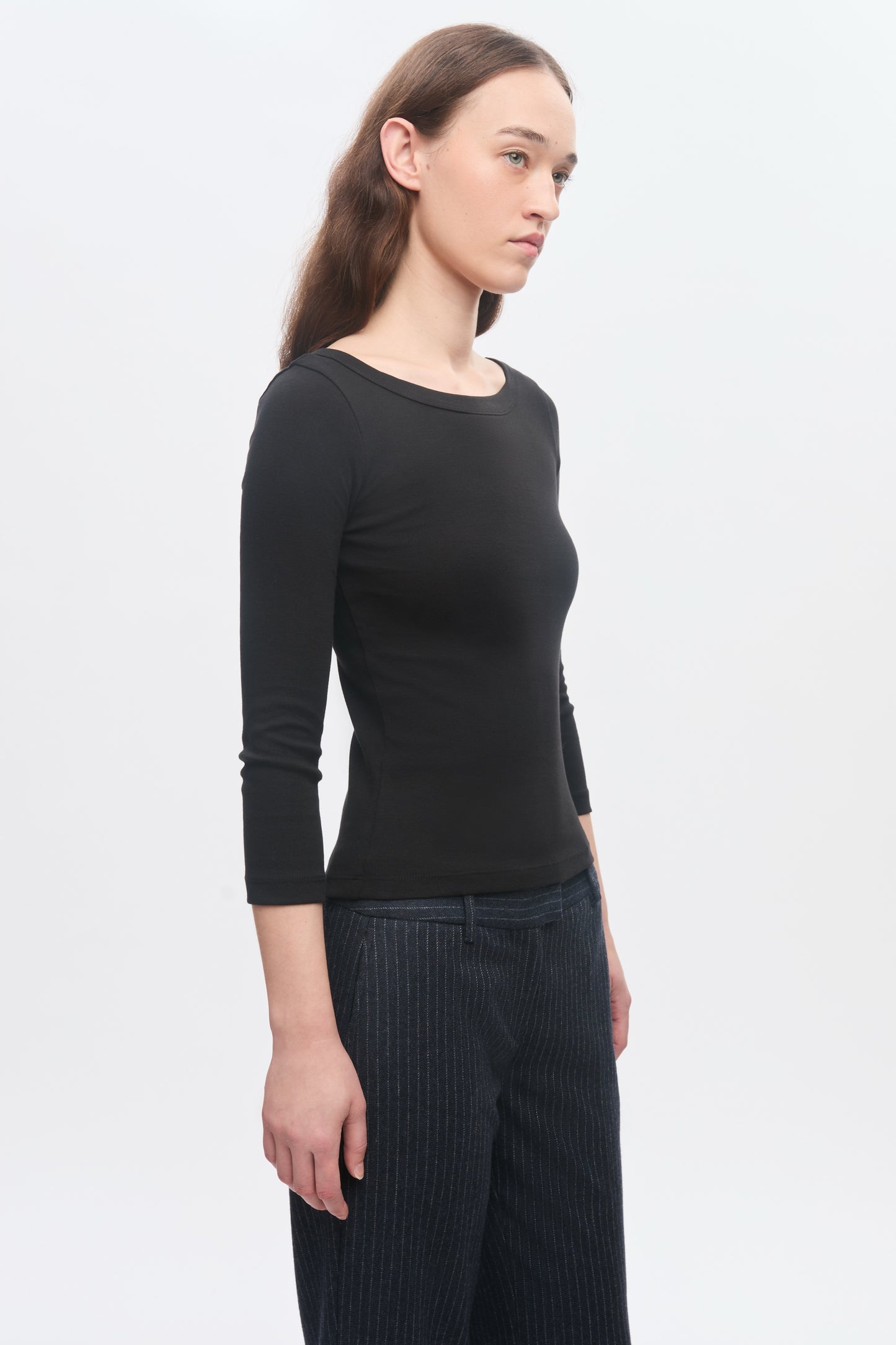 Women's Boatneck 3/4 Sleeve Top in Black