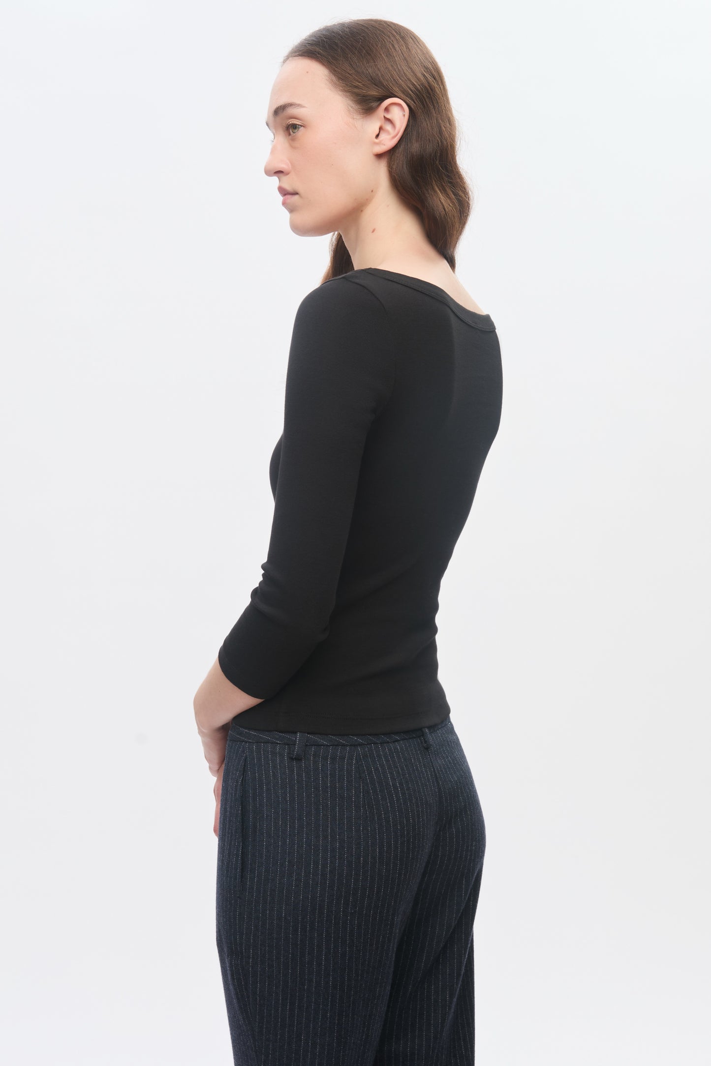 Women's Boatneck 3/4 Sleeve Top in Black