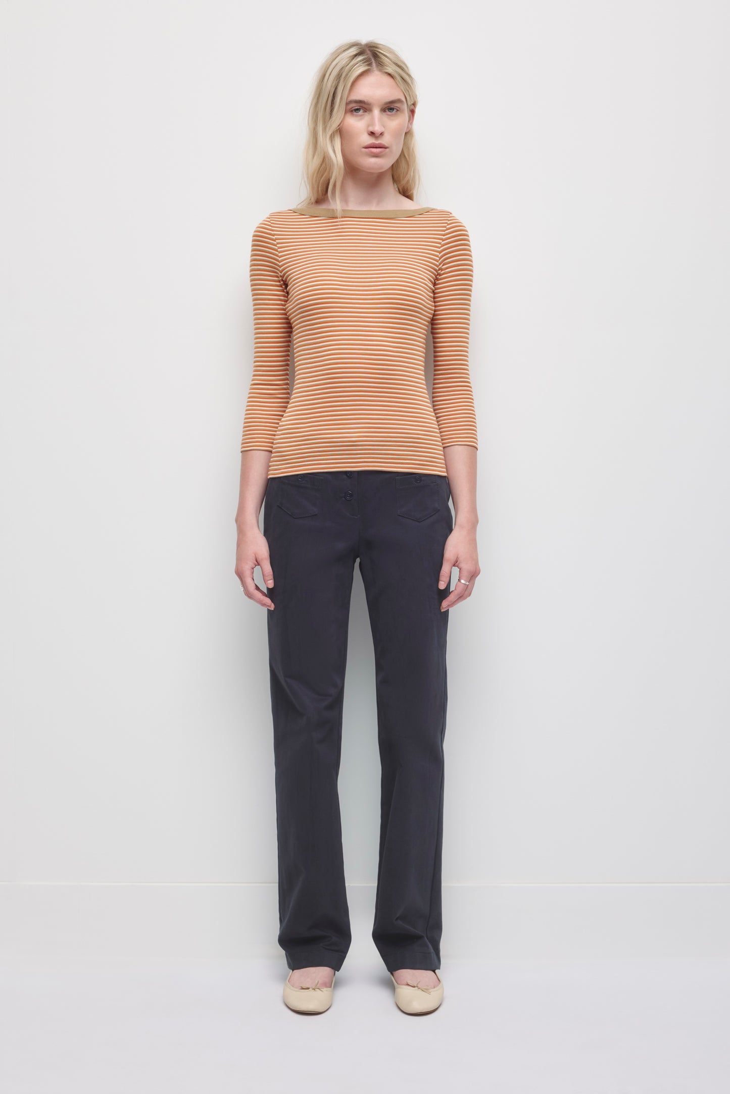 Women's Boatneck 3/4 Sleeve Top in Birch/Kelp/Persimmon