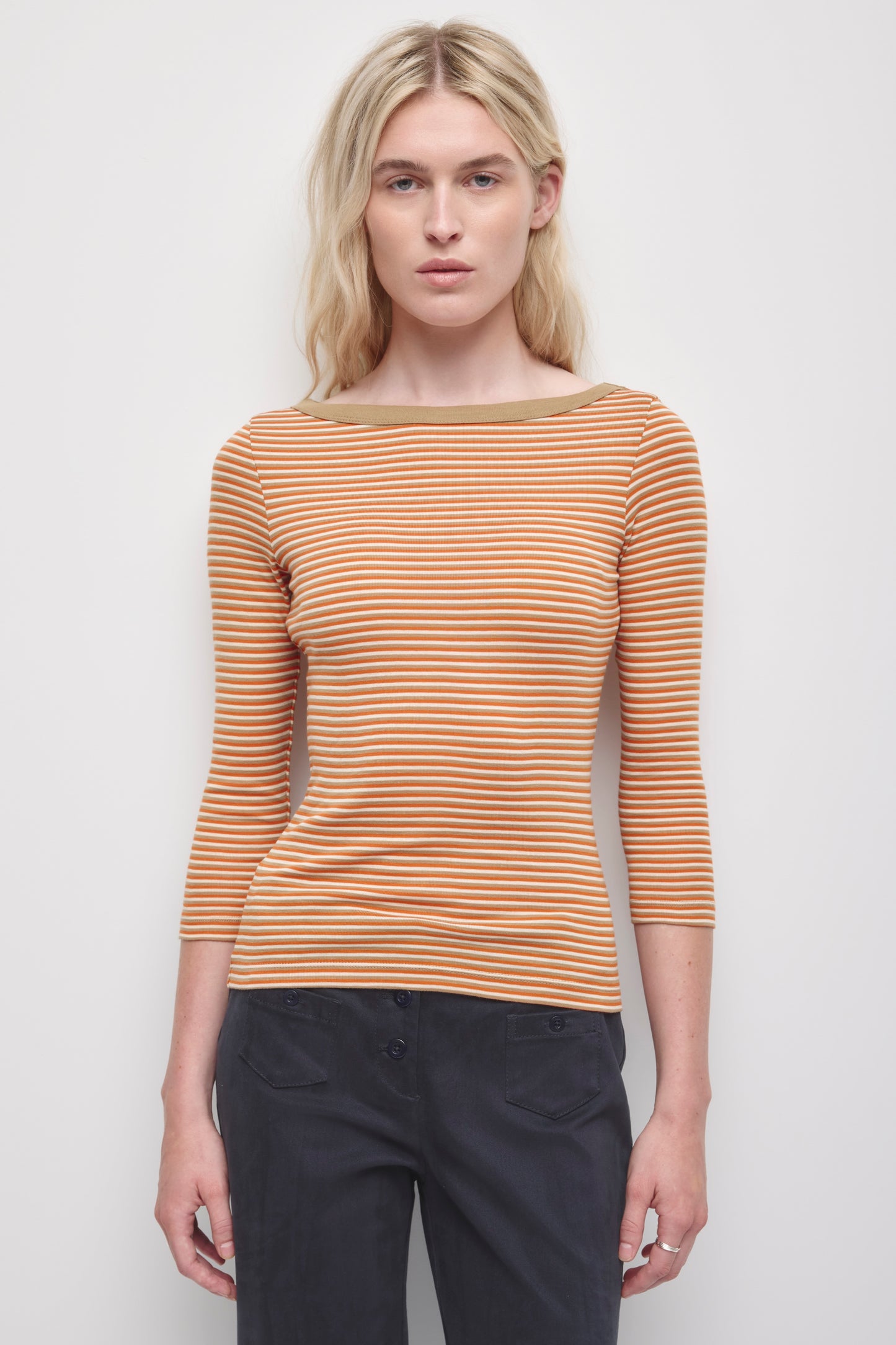 Women's Boatneck 3/4 Sleeve Top in Birch/Kelp/Persimmon