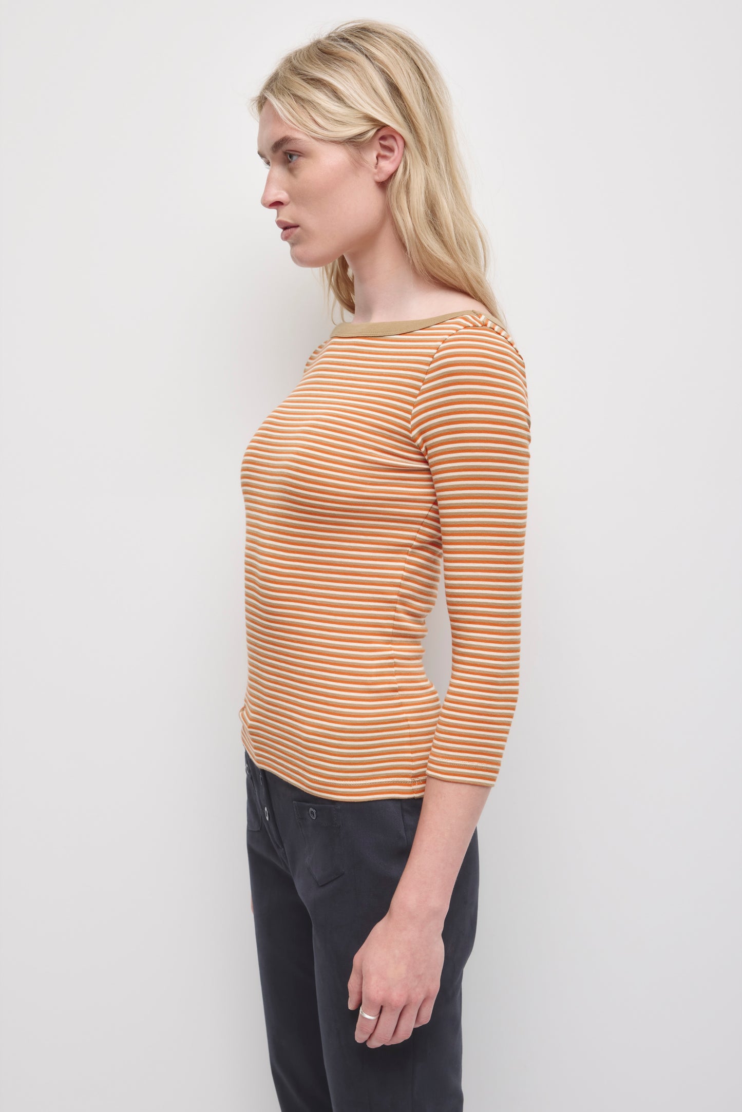Women's Boatneck 3/4 Sleeve Top in Birch/Kelp/Persimmon
