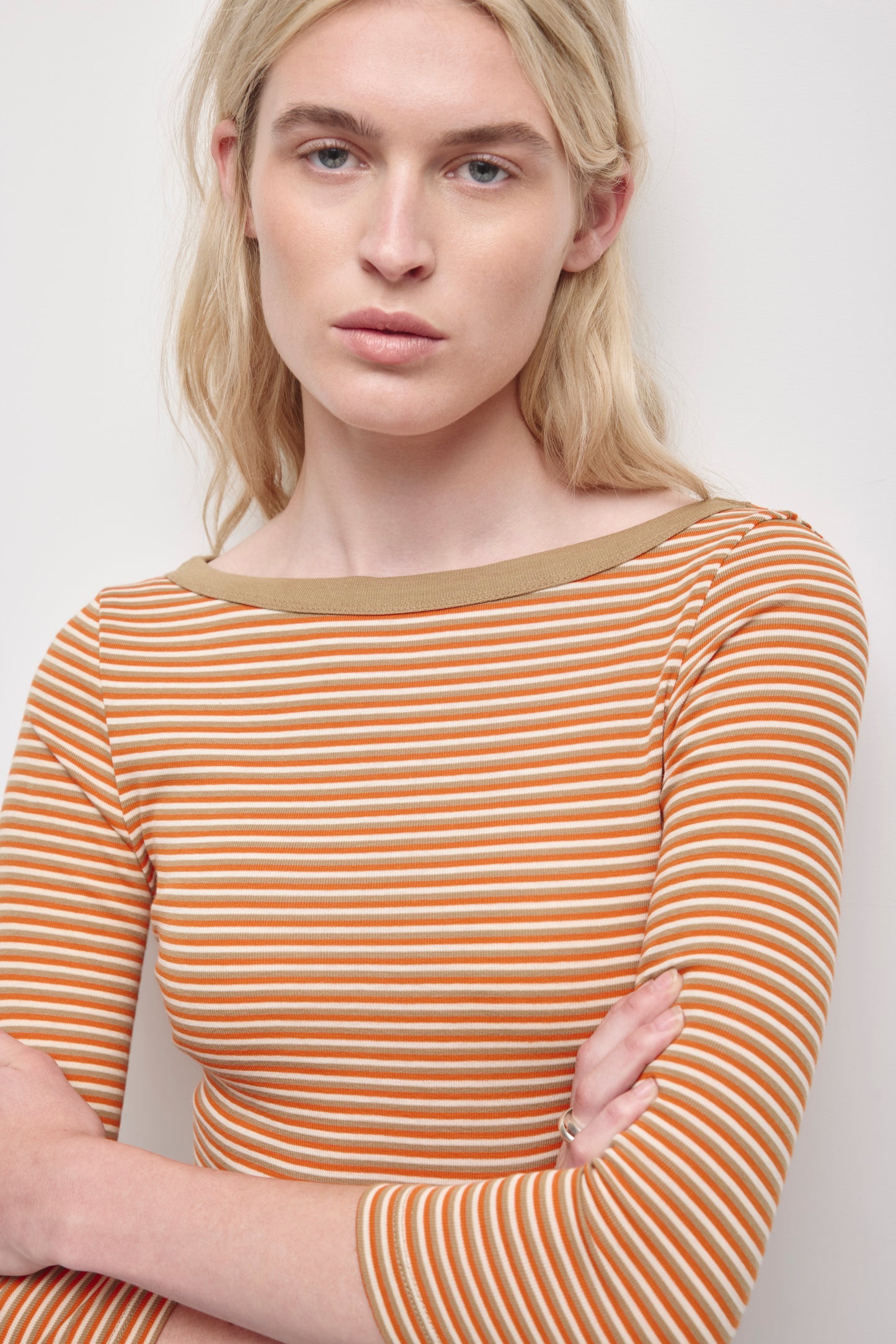 Women's Boatneck 3/4 Sleeve Top in Birch/Kelp/Persimmon