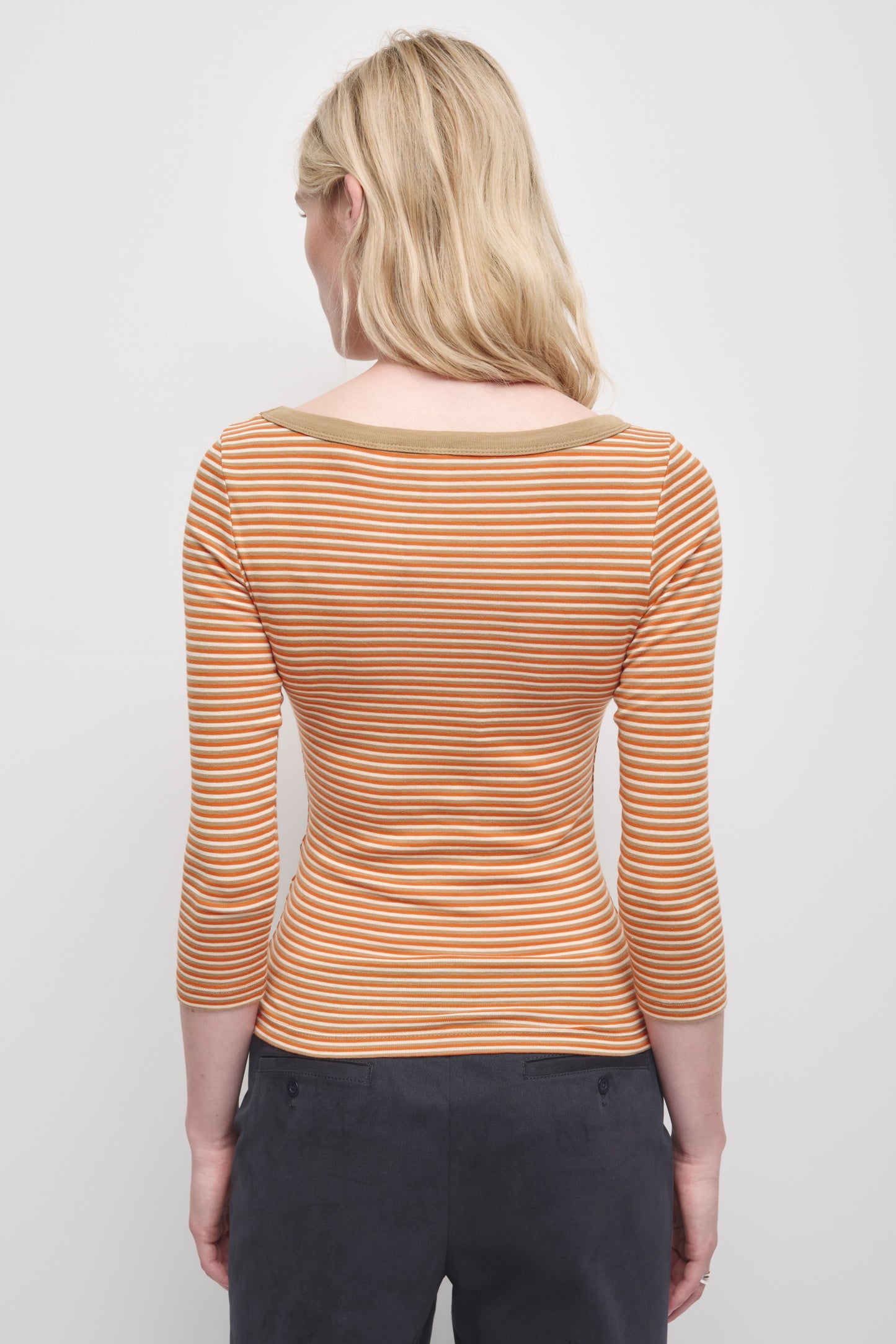 Women's Boatneck 3/4 Sleeve Top in Birch/Kelp/Persimmon