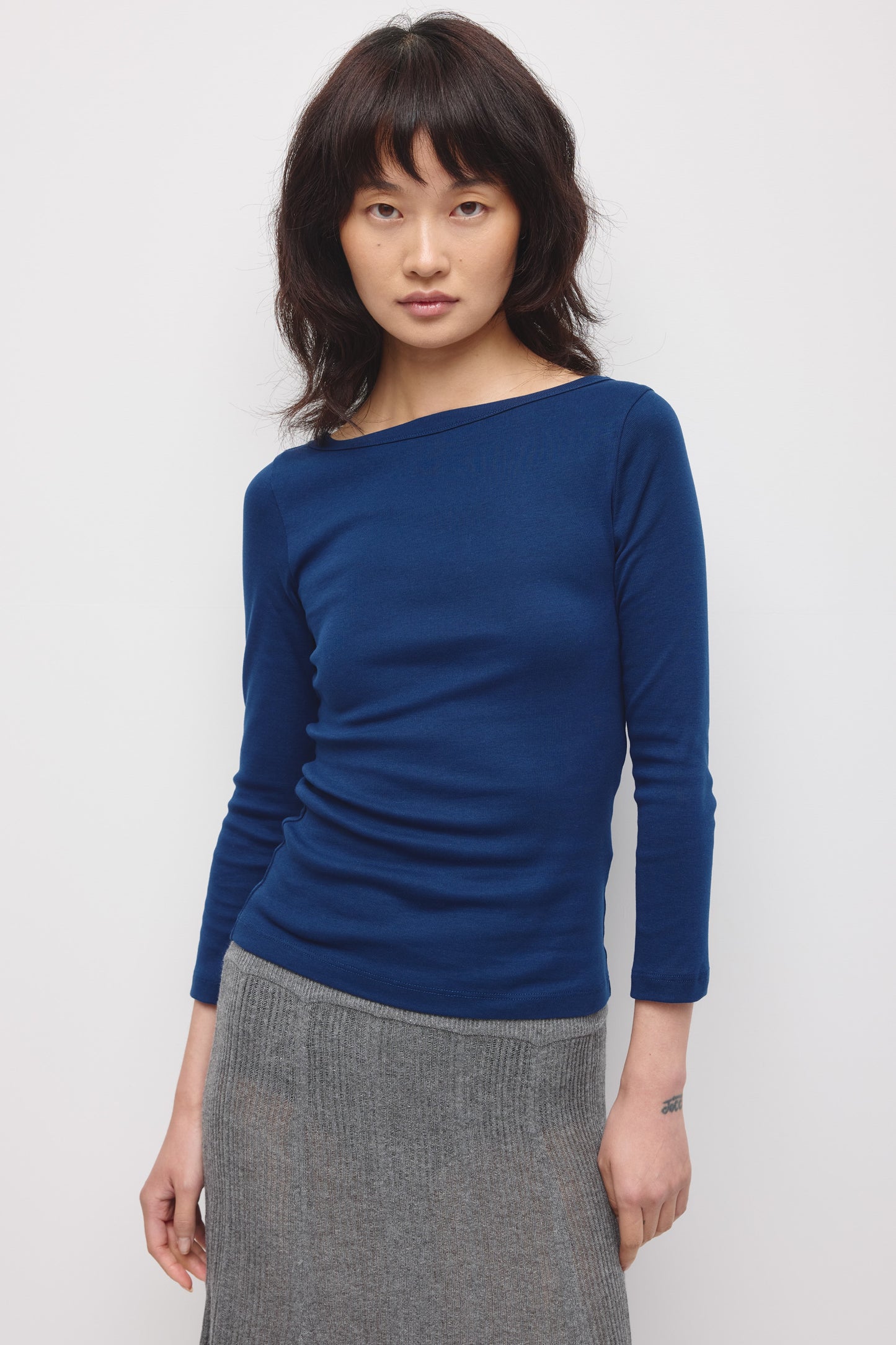 Women's Boatneck 3/4 Sleeve Top in Pacific Blue
