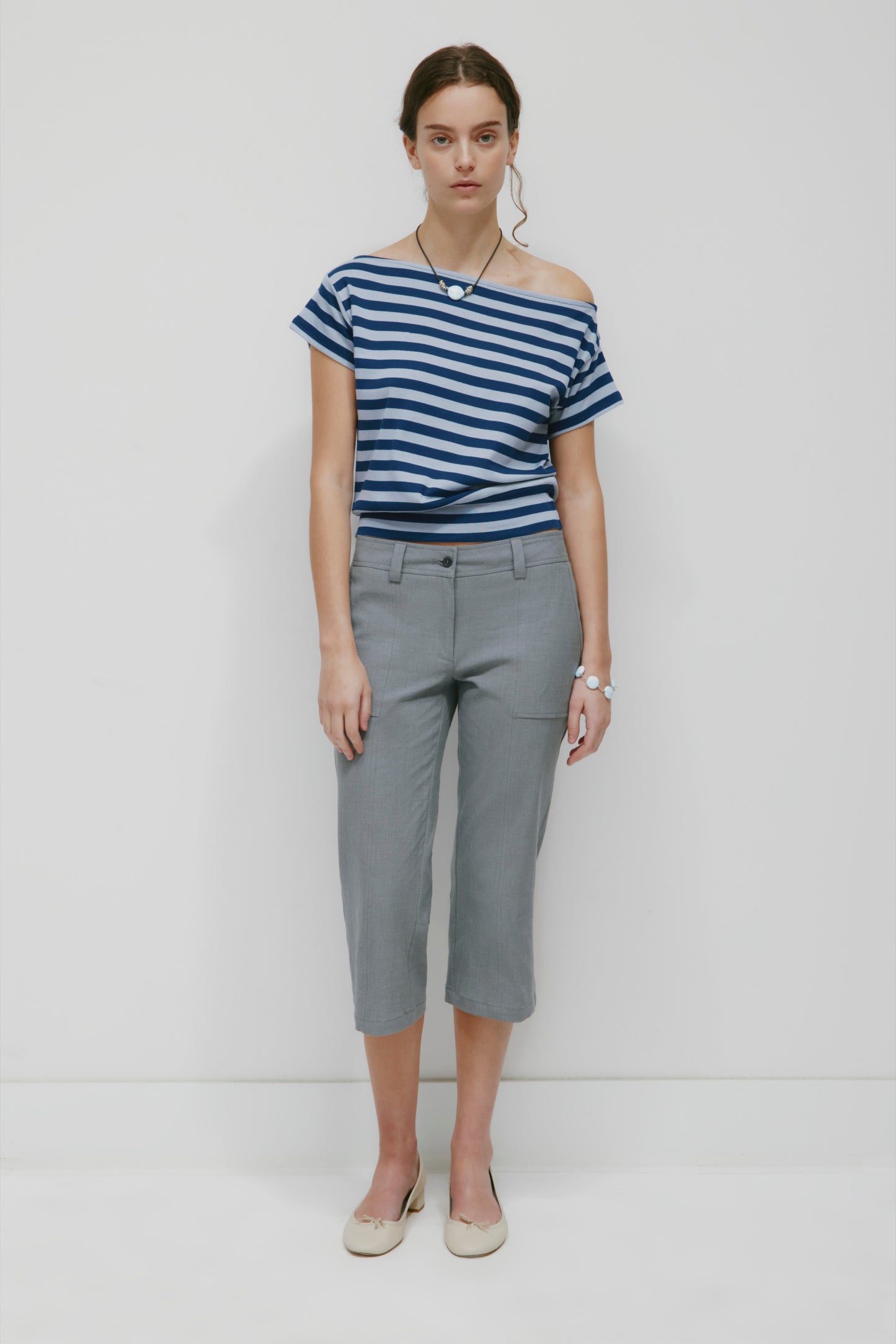 Women's Boatneck Banded Tee in Blue Aura/Dark Indigo Stripe