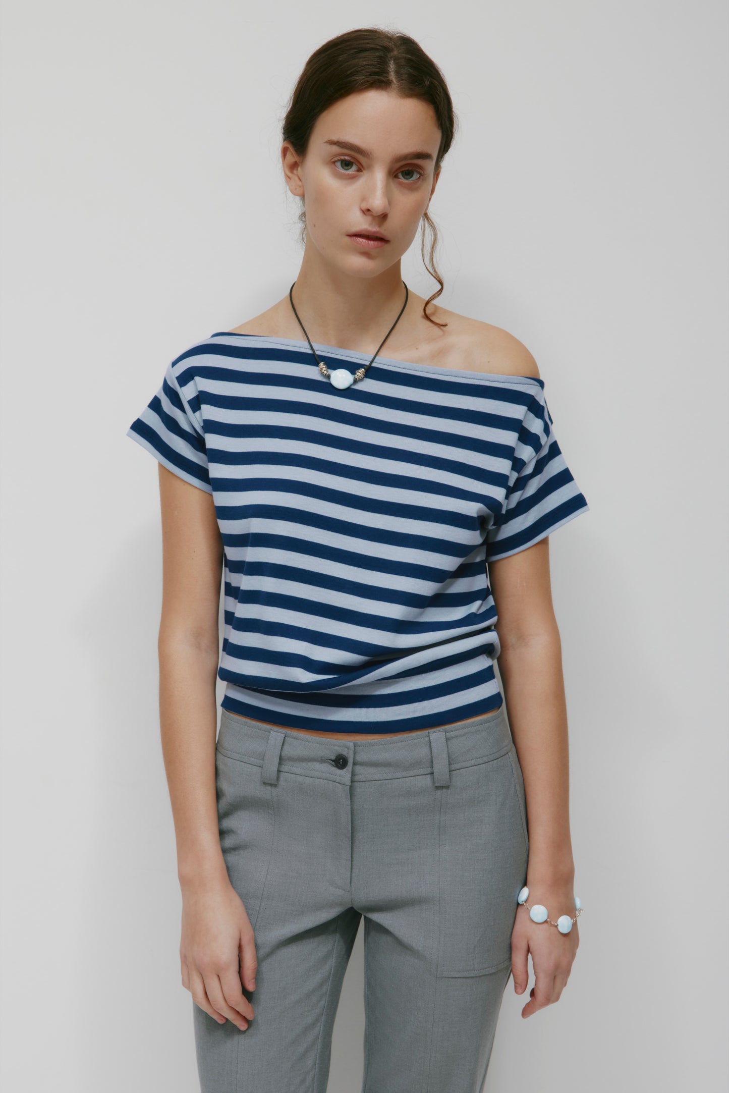 Women's Boatneck Banded Tee in Blue Aura/Dark Indigo Stripe