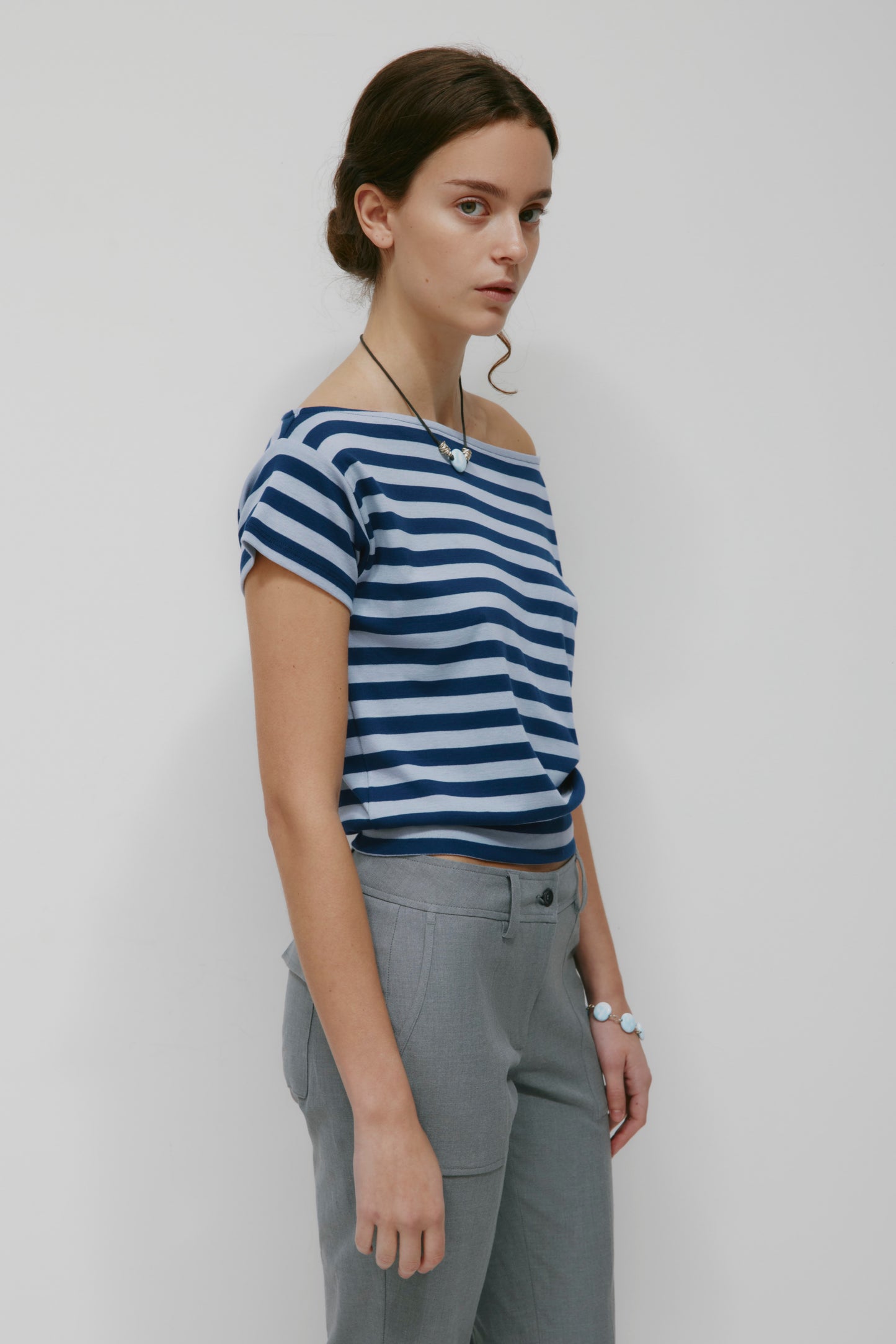 Women's Boatneck Banded Tee in Blue Aura/Dark Indigo Stripe