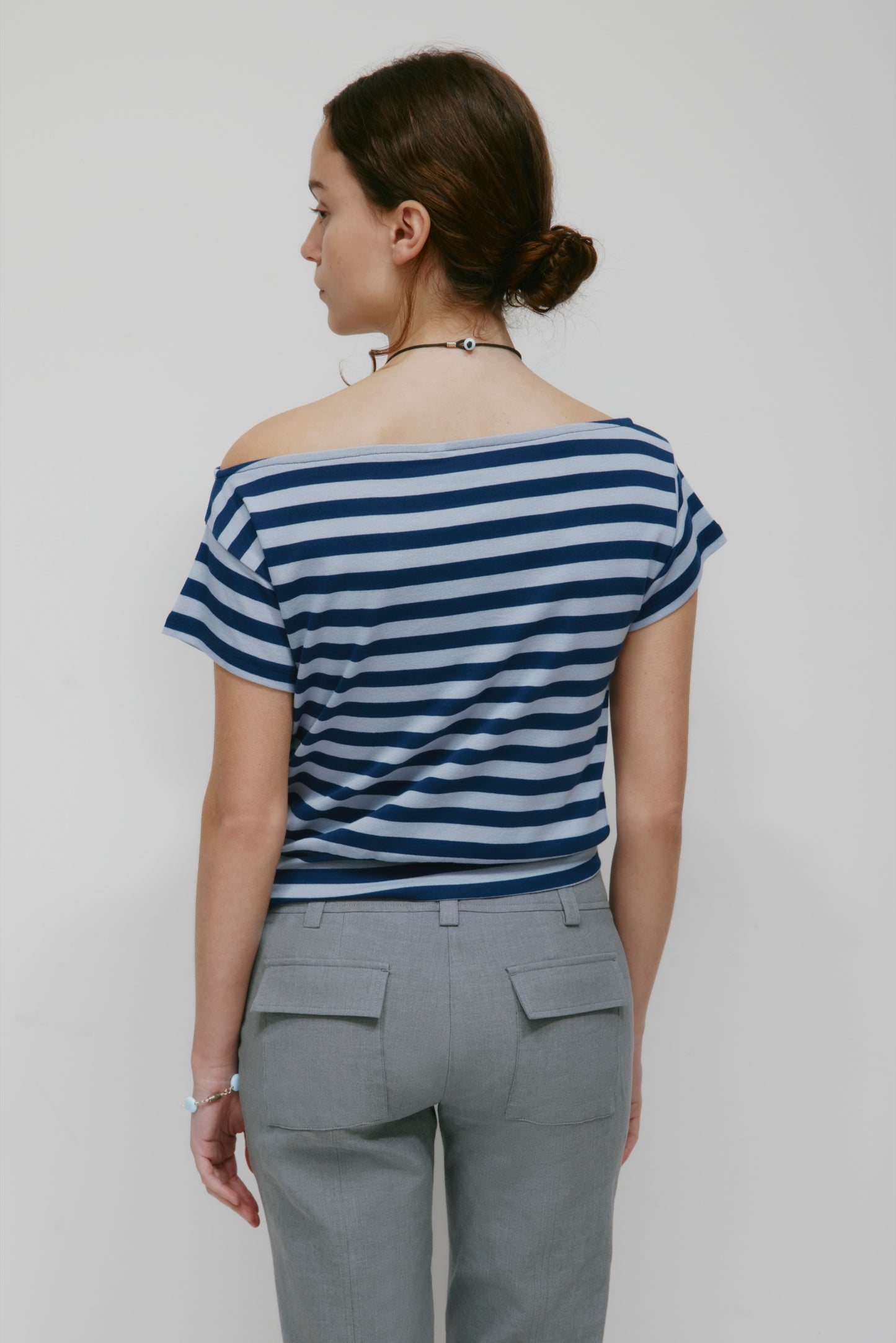 Women's Boatneck Banded Tee in Blue Aura/Dark Indigo Stripe