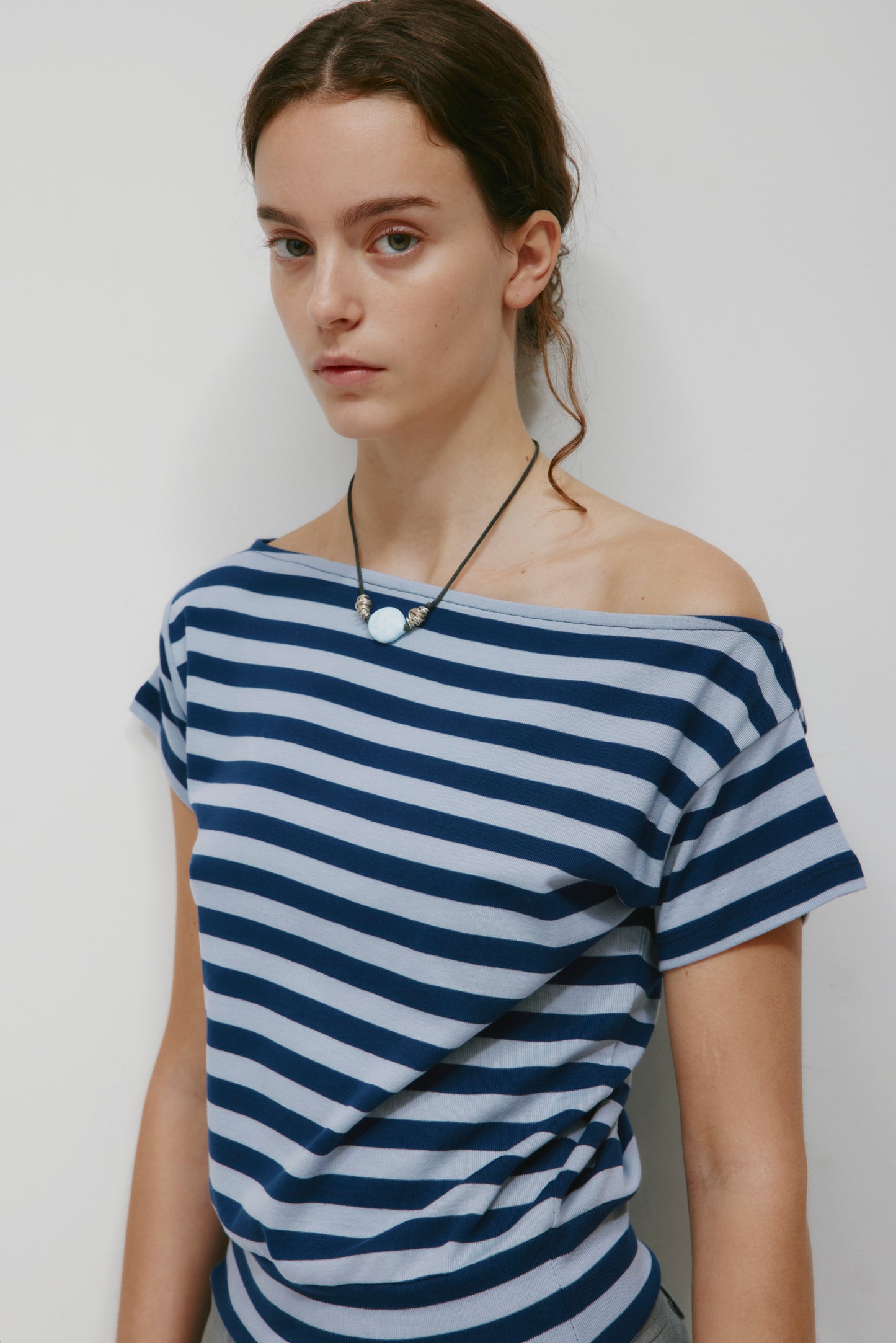 Women's Boatneck Banded Tee in Blue Aura/Dark Indigo Stripe