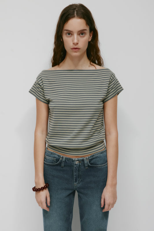 Women's Boatneck Banded Tee in Lava Smoke/Dune Grass
