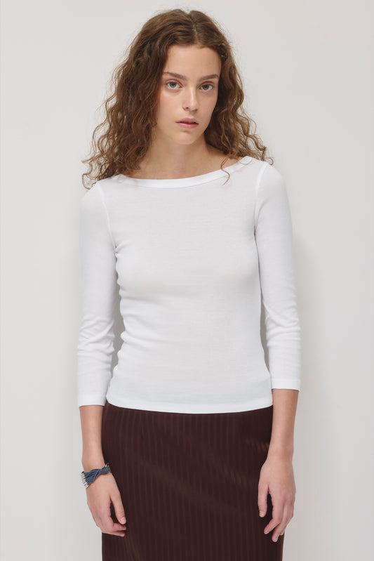 Women's Boatneck 3/4 Sleeve Top in White