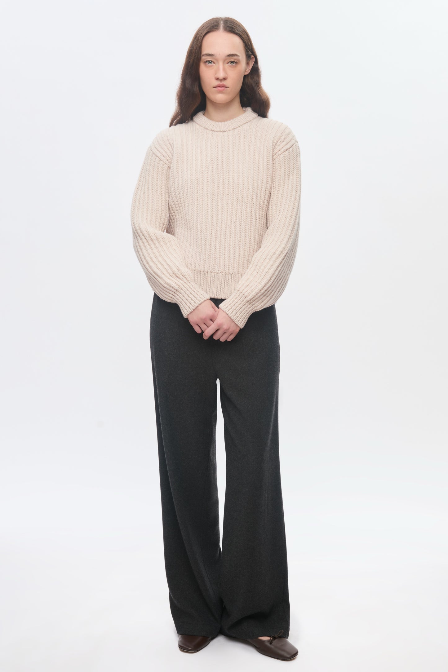 Women's Chunky Wool Crewneck Sweater in Natural