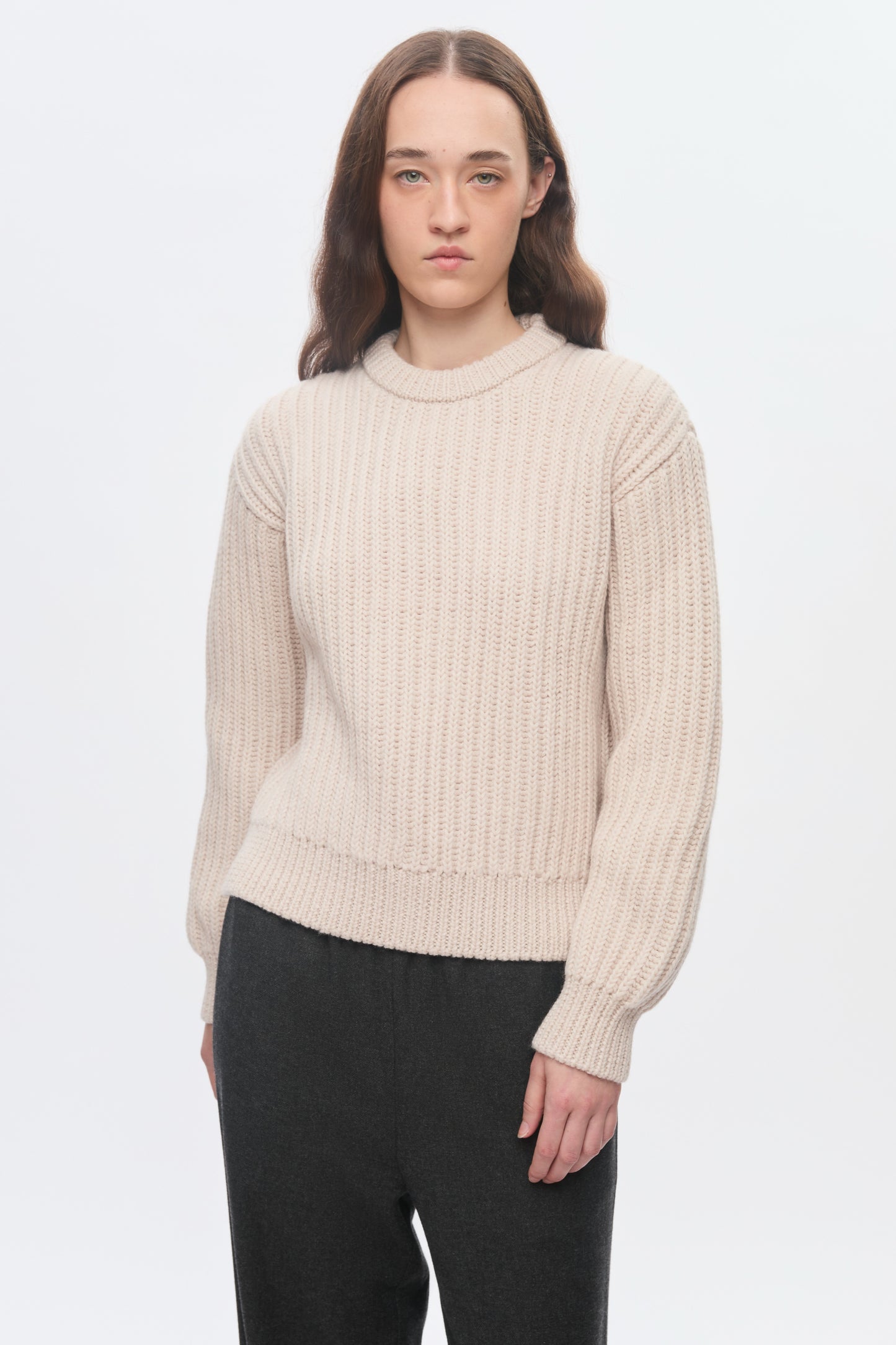 Women's Chunky Wool Crewneck Sweater in Natural