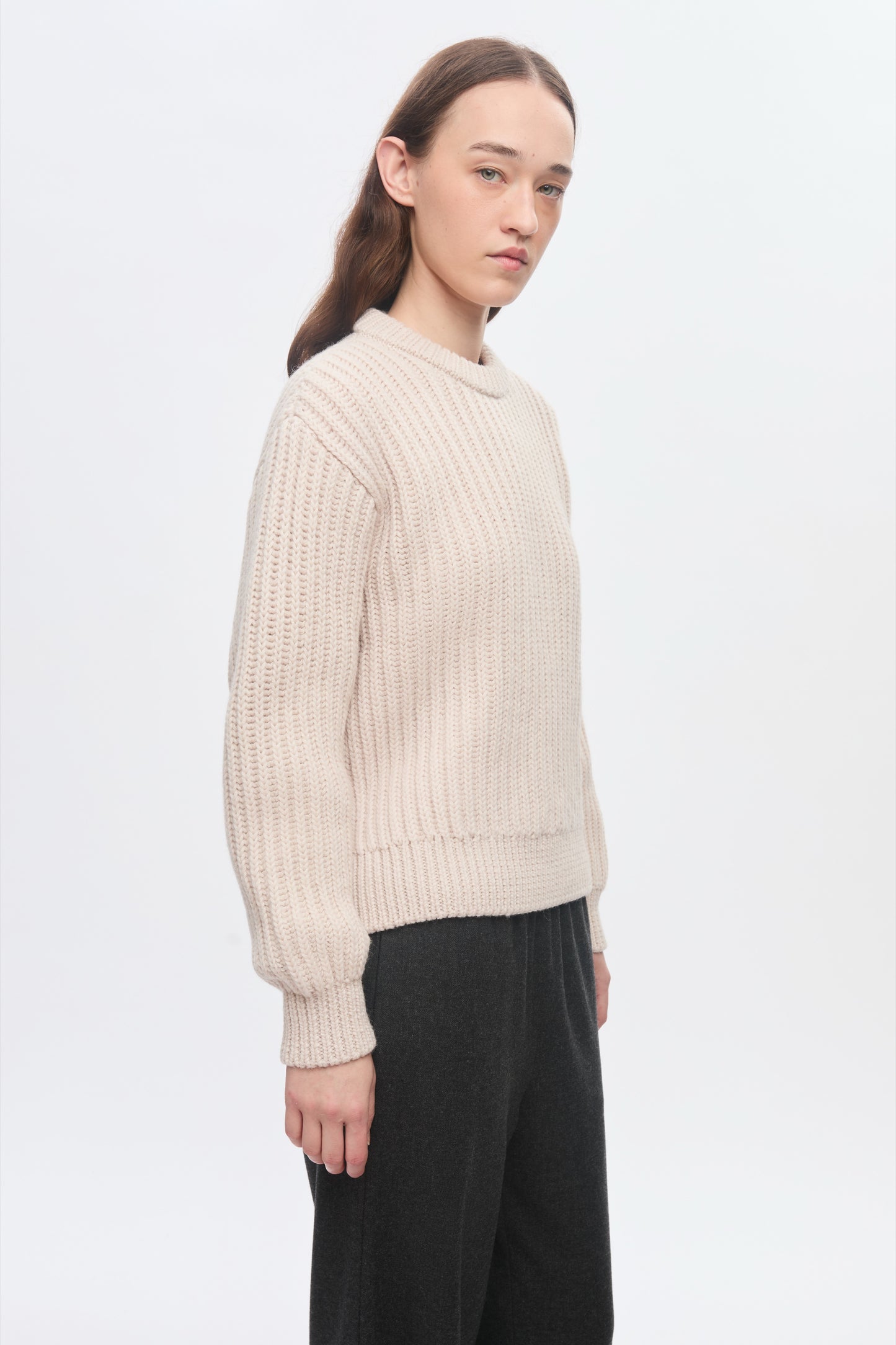 Women's Chunky Wool Crewneck Sweater in Natural