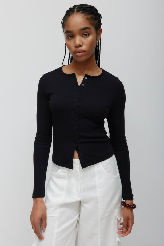 Women's Crew Neck Cardigan in Black
