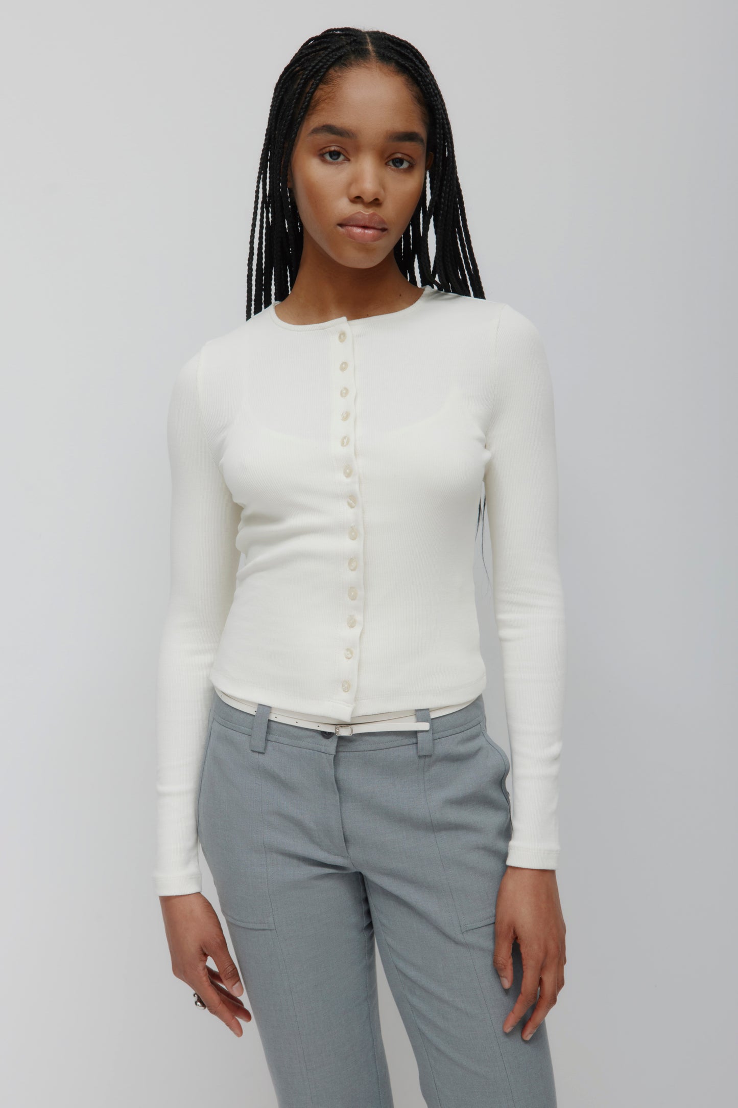 Women's Crew Neck Cardigan in Marshmallow