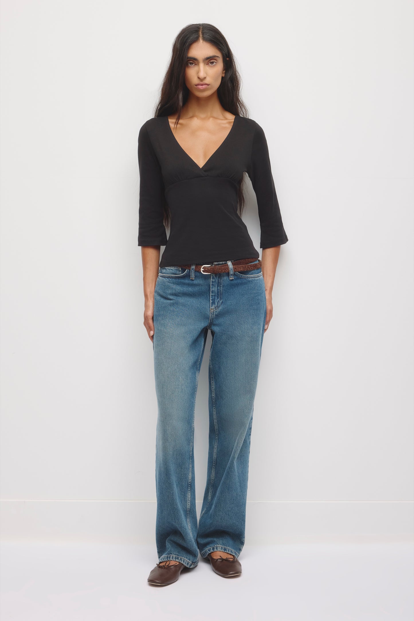 Women's Crossover 3/4 Sleeve Top in Black