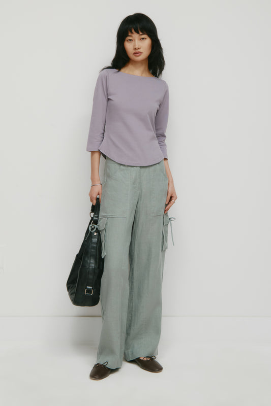 Women's Curved Hem 3/4 Sleeve in Dusty Grape