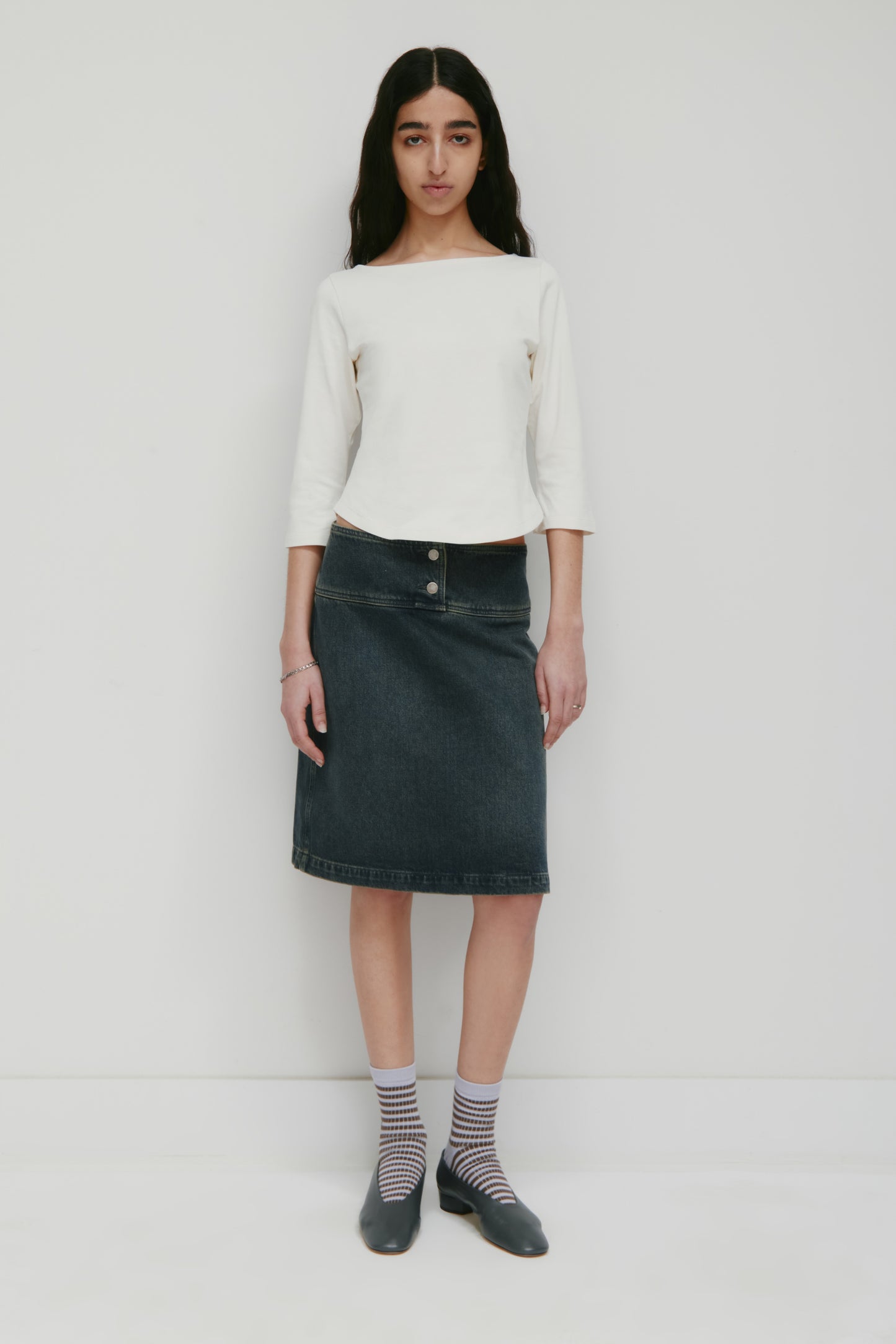 Women's Curved Hem 3/4 Sleeve in Marshmallow