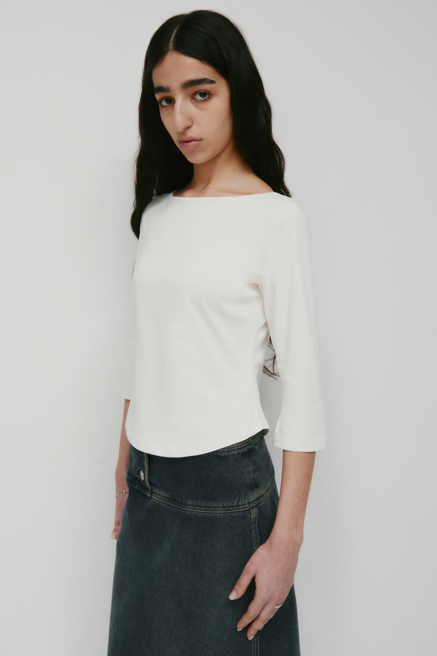 Women's Curved Hem 3/4 Sleeve in Marshmallow