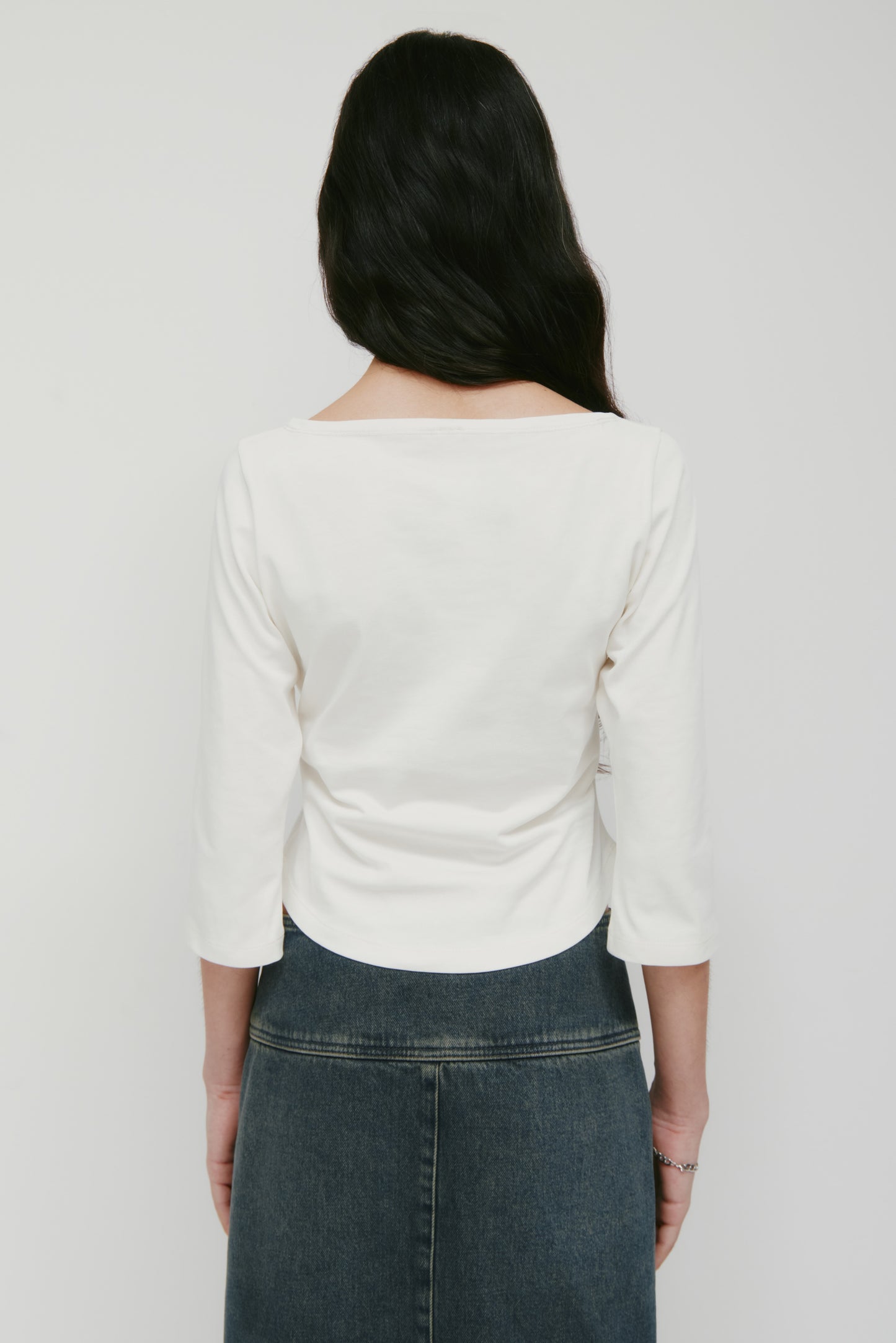 Women's Curved Hem 3/4 Sleeve in Marshmallow