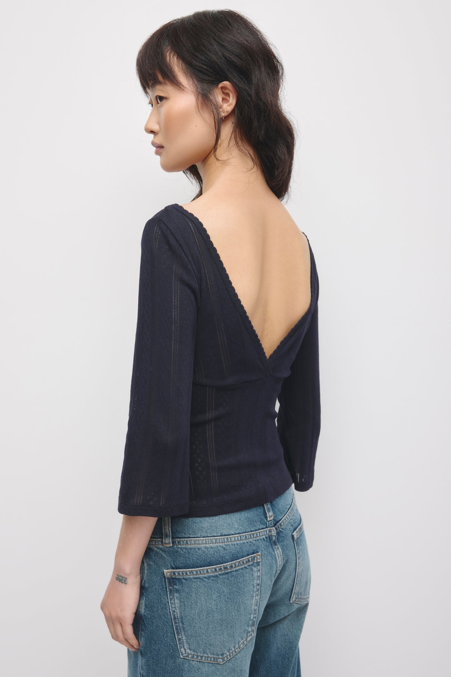 Women's Dalia Pointelle 3/4 Sleeve in Deep Ocean