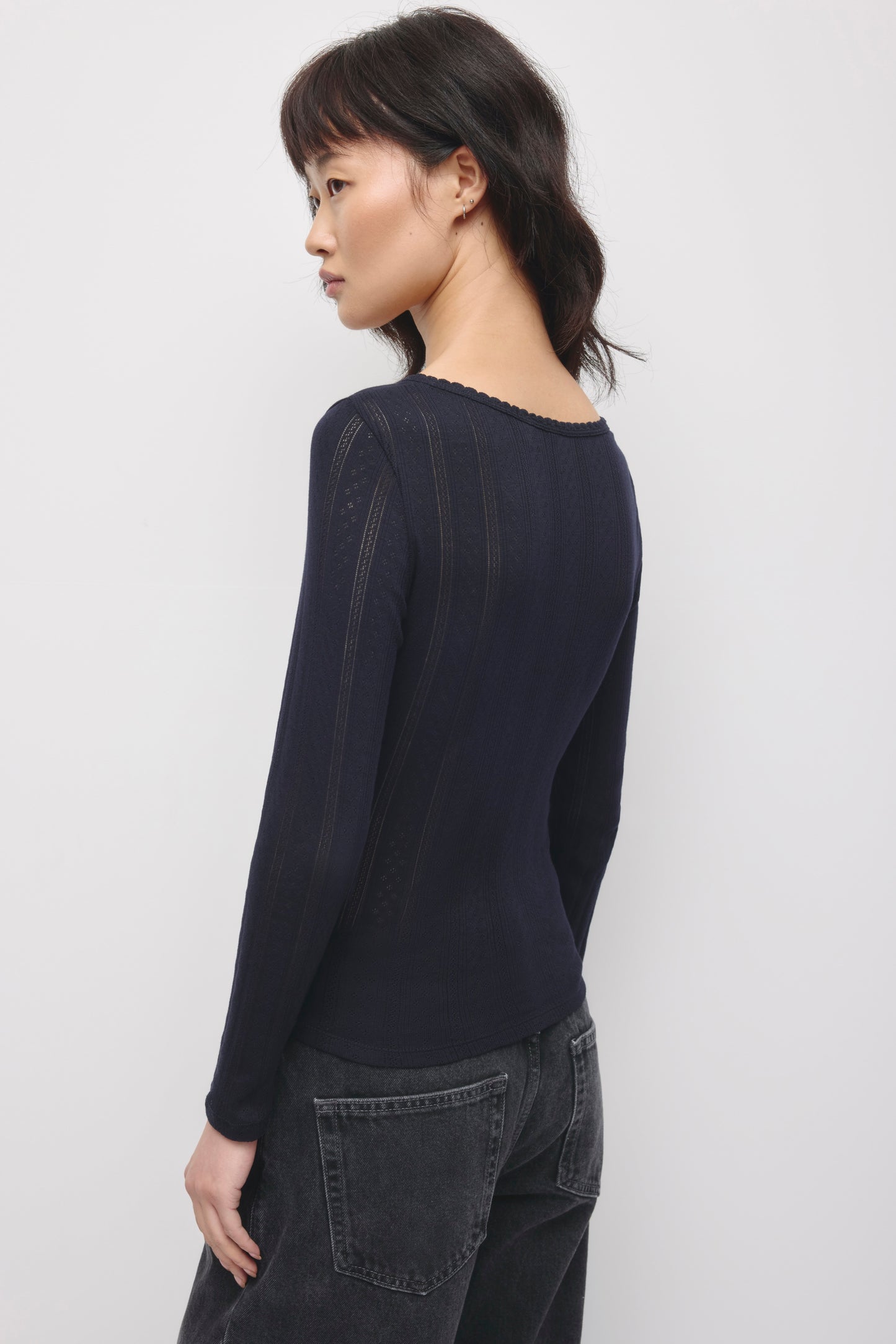 Women's Dalia Pointelle Cardigan in Deep Ocean