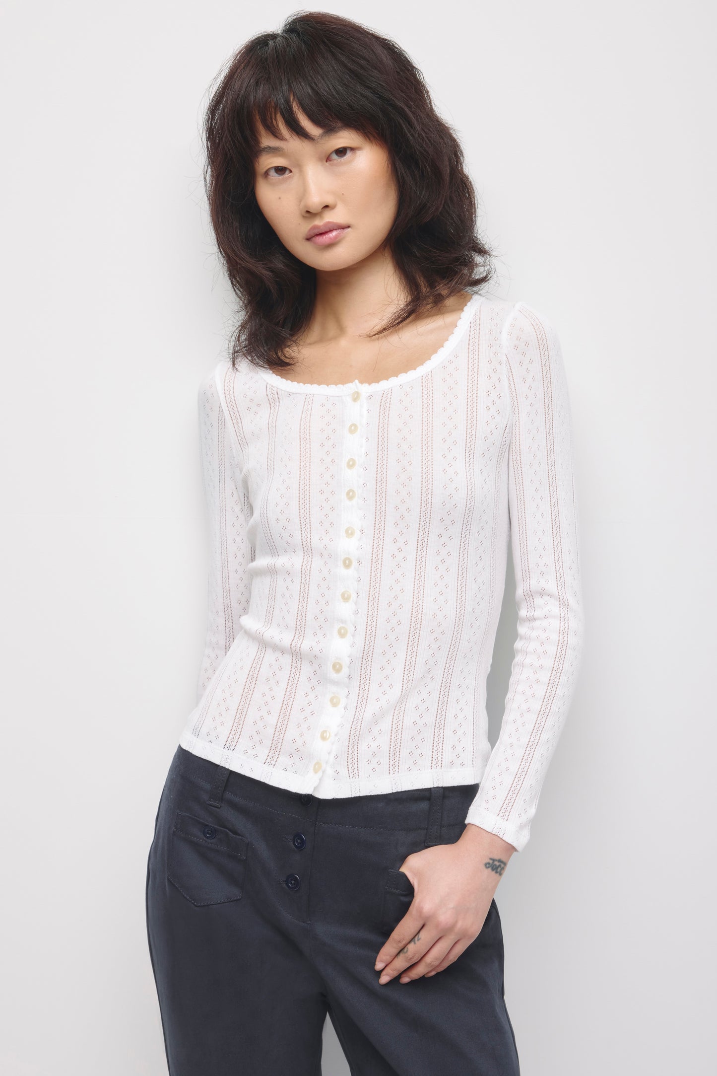 Women's Dalia Pointelle Cardigan in White