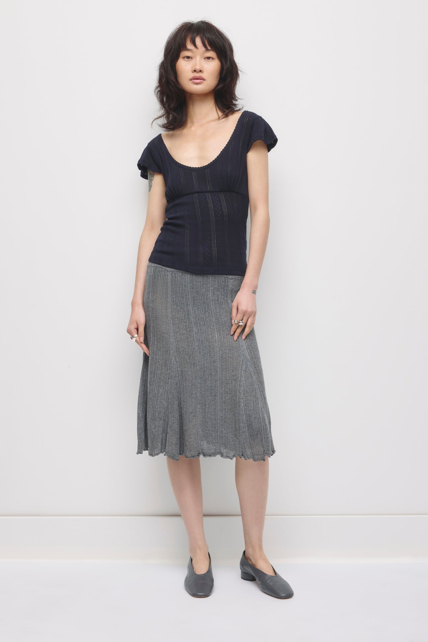 Women's Dalia Pointelle Top in Deep Ocean