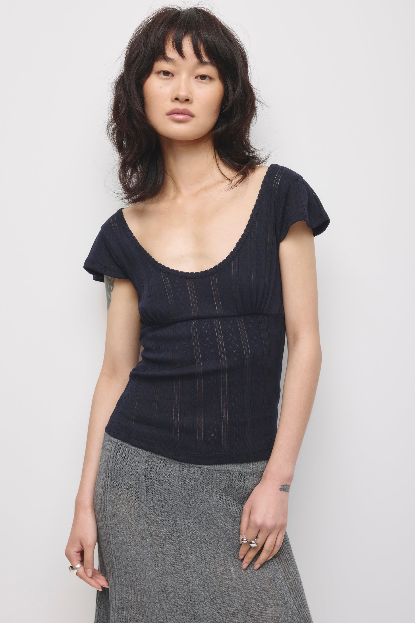 Women's Dalia Pointelle Top in Deep Ocean
