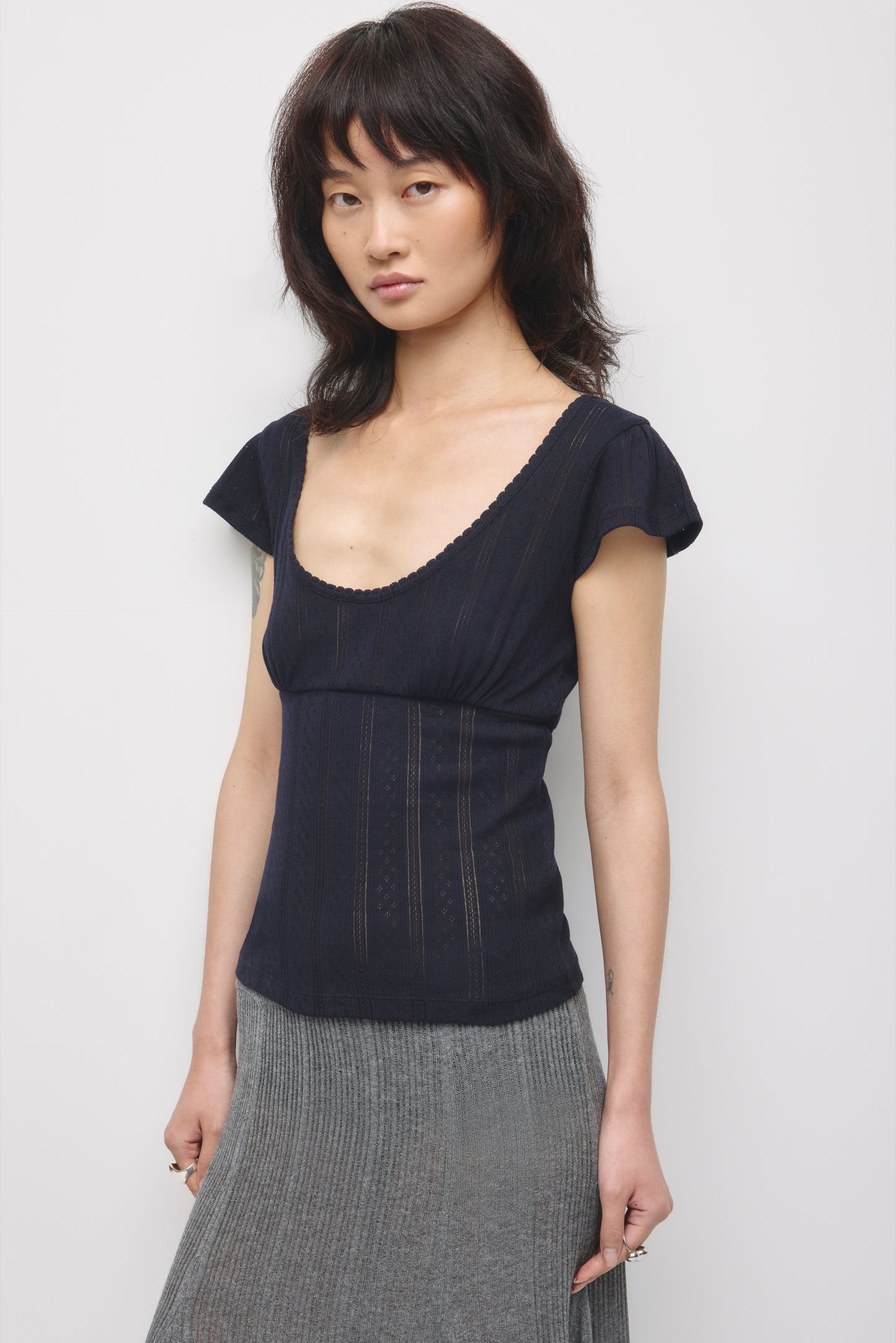 Women's Dalia Pointelle Top in Deep Ocean
