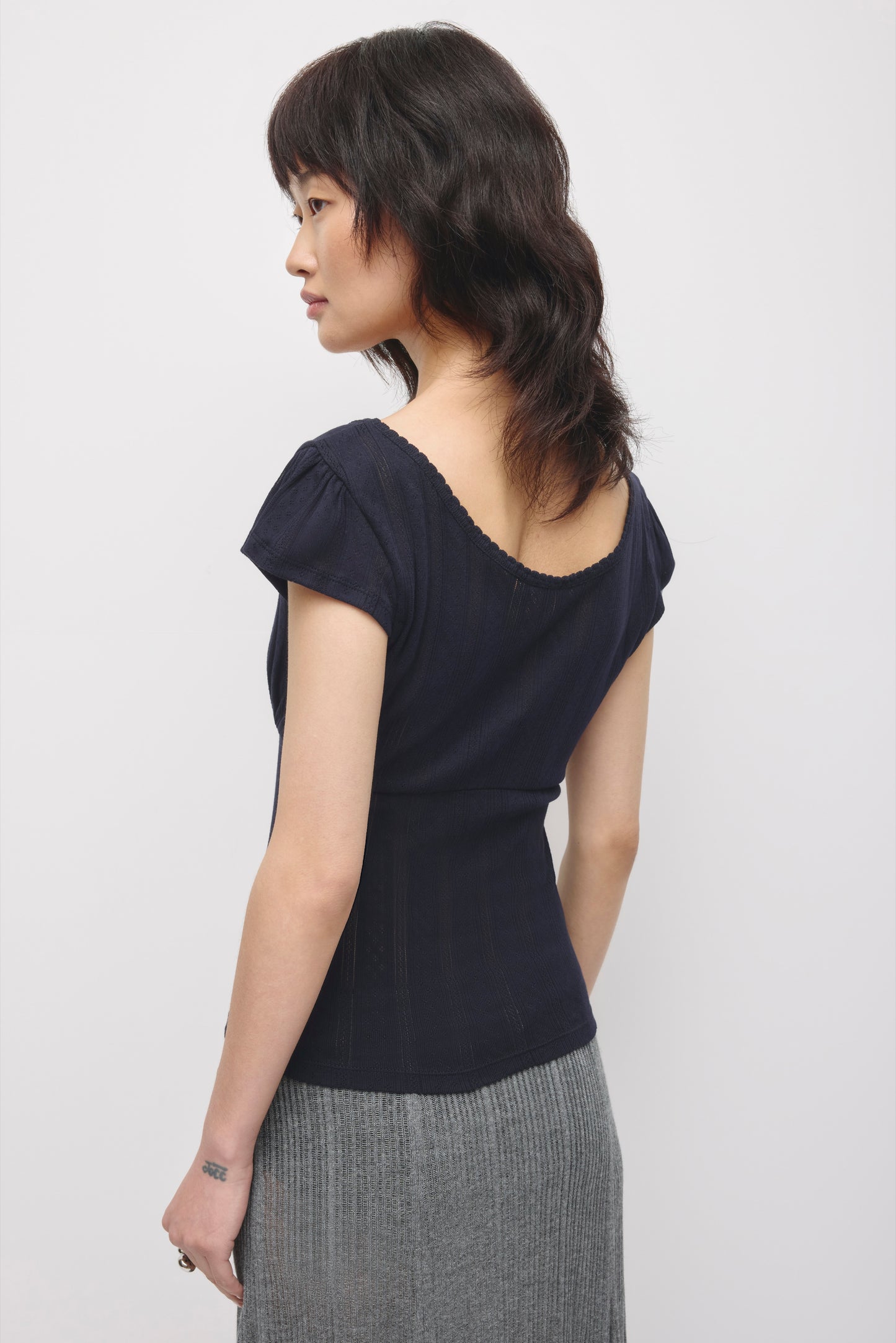 Women's Dalia Pointelle Top in Deep Ocean