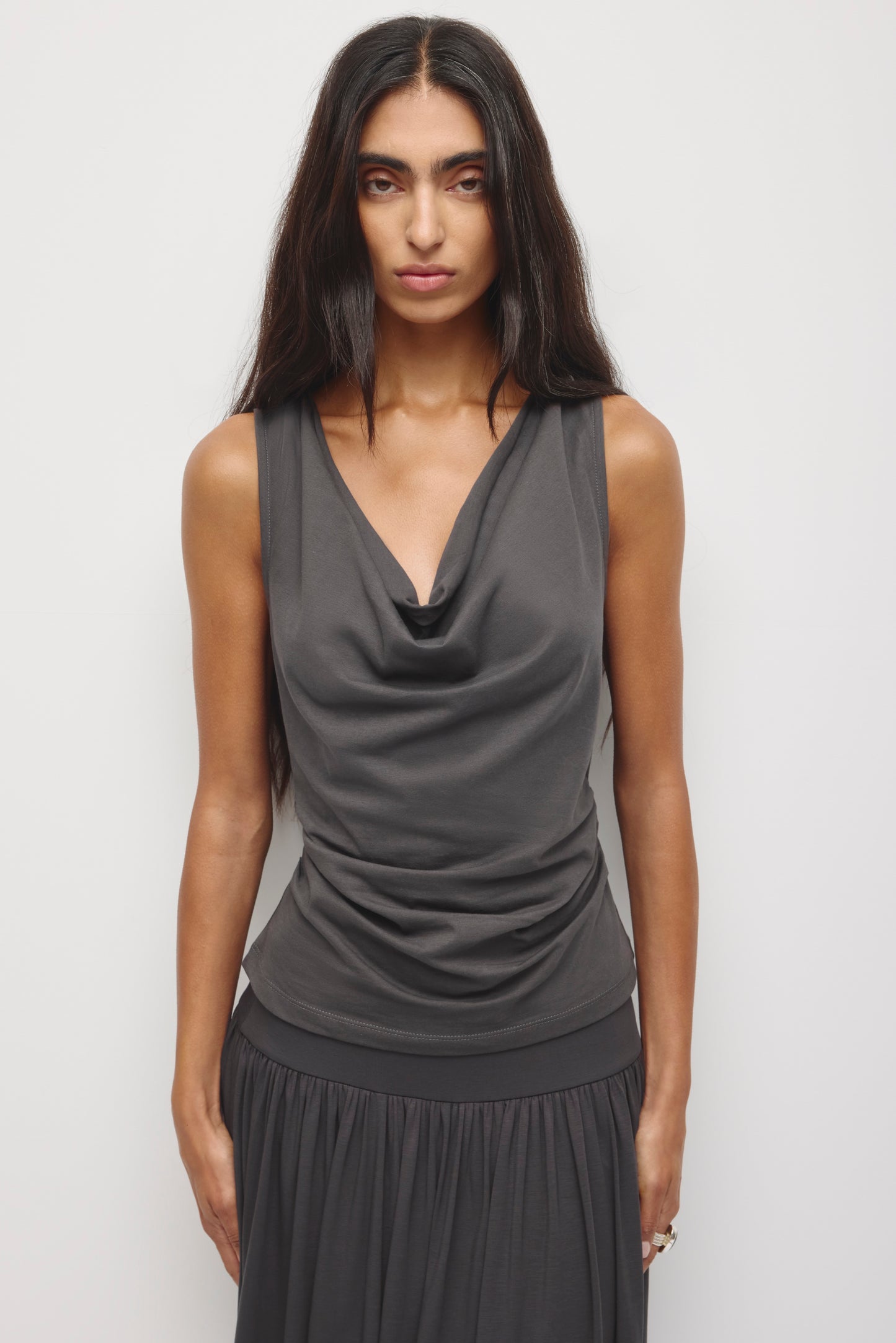 Women's Draped Tank in Charcoal